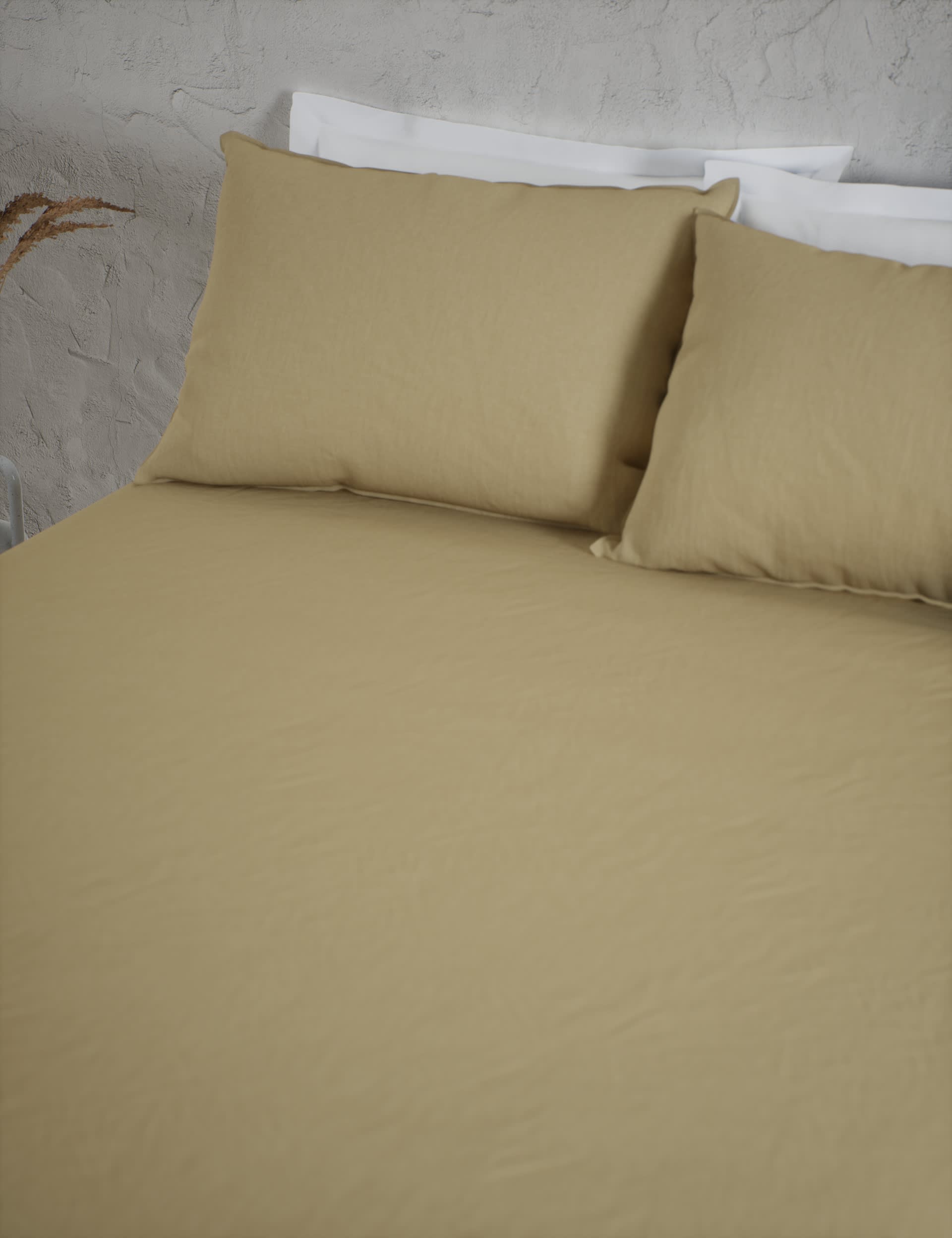 M&S Pure Linen Deep Fitted Sheet - SGL - Soft Yellow, Soft Yellow,Sage,Indigo