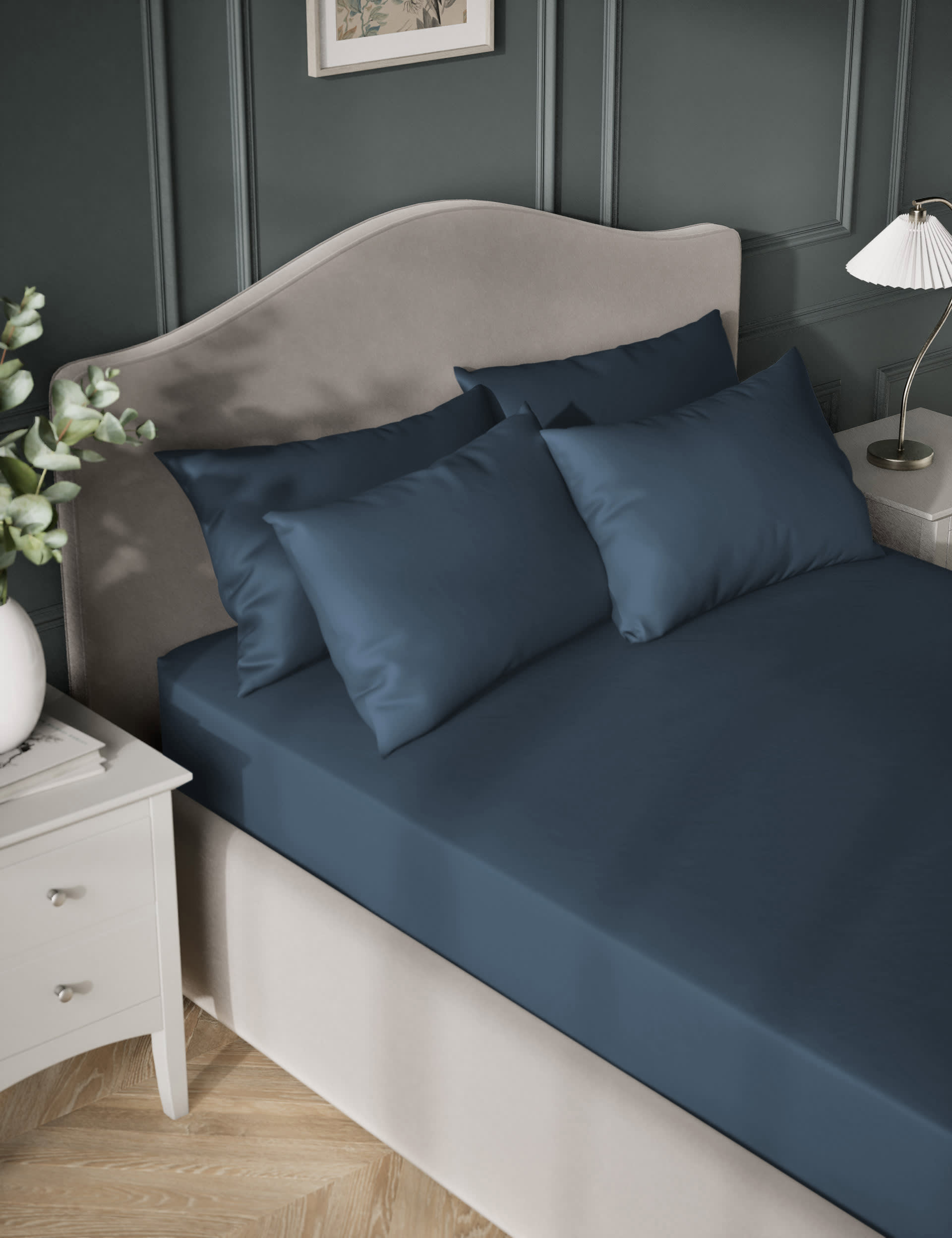 M&S Egyptian Cotton Sateen 400 Thread Count Extra Deep Fitted Sheet - SGL - Navy, Navy,Sage,Ash Grey