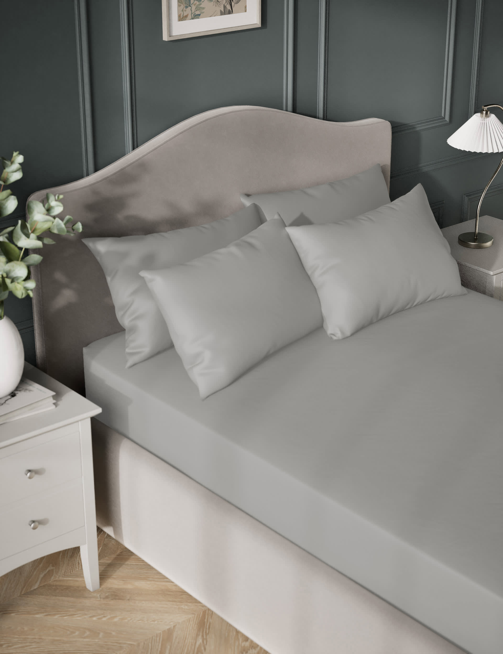 M&S Egyptian Cotton Sateen 400 Thread Count Extra Deep Fitted Sheet - DBL - Ash Grey, Ash Grey