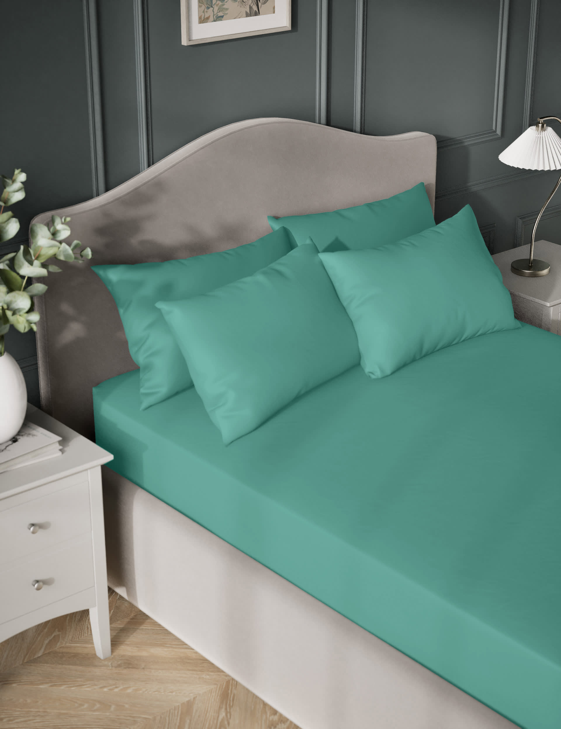 M&S Collection Egyptian Cotton Sateen 400 Thread Count Extra Deep Fitted Sheet - SGL - Teal, Sage,Te