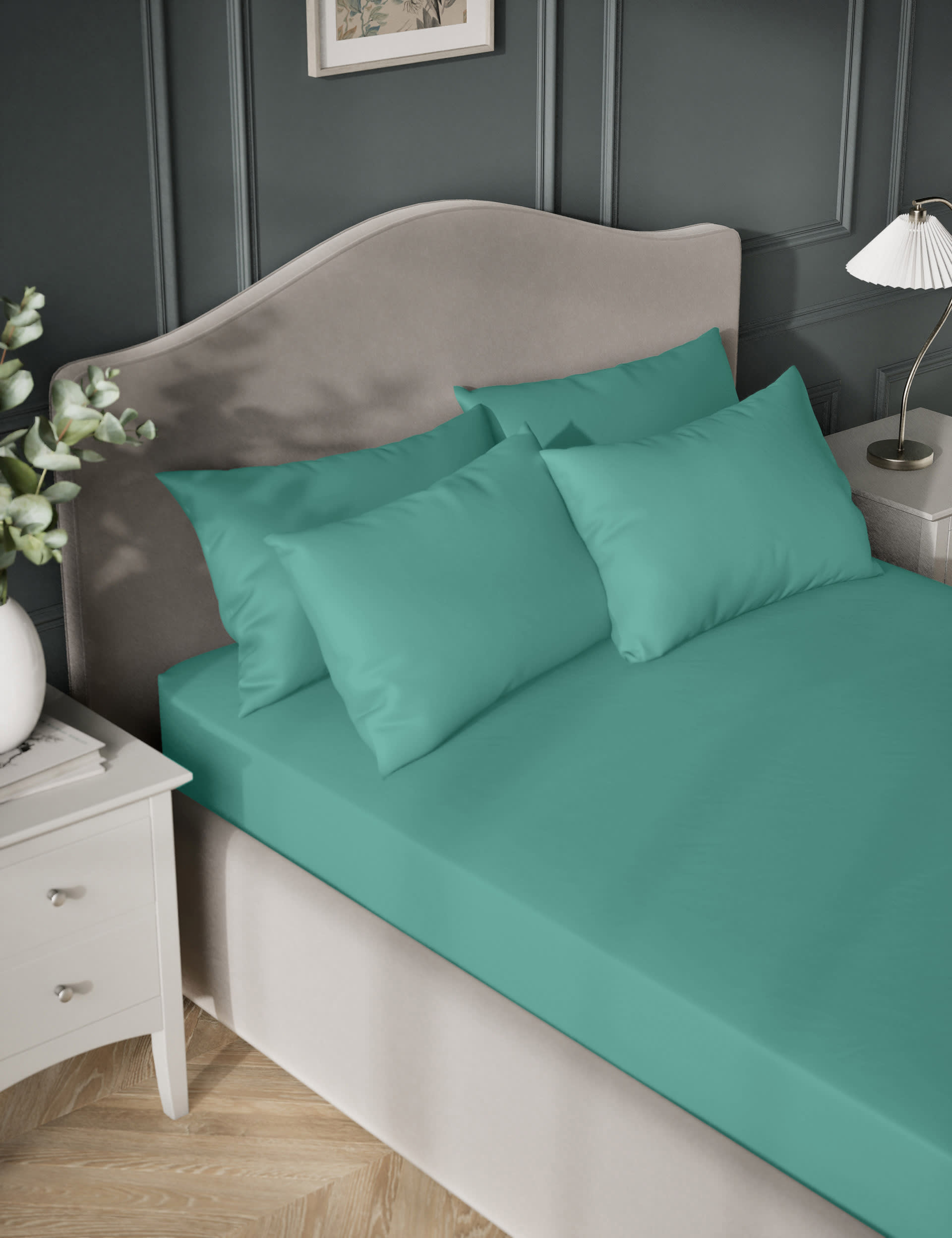 M&S Egyptian Cotton Sateen 400 Thread Count Deep Fitted Sheet - 6FT - Teal, Sage,Pearl Grey,Teal,Lig