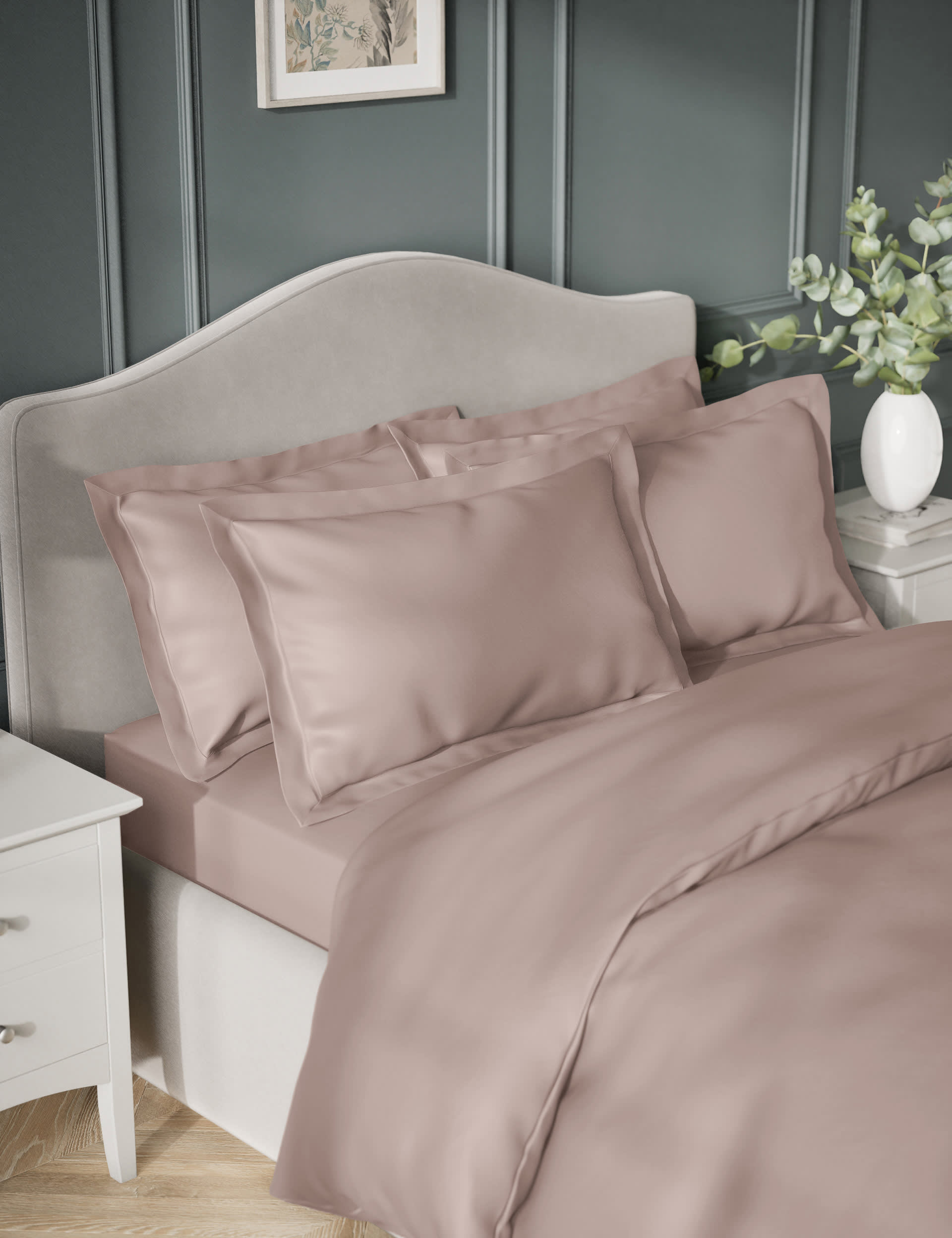 M&S 2pk Egyptian Cotton Sateen 400 Thread Count Oxford Pillowcases - Soft Pink, Light Cream,Pearl Gr