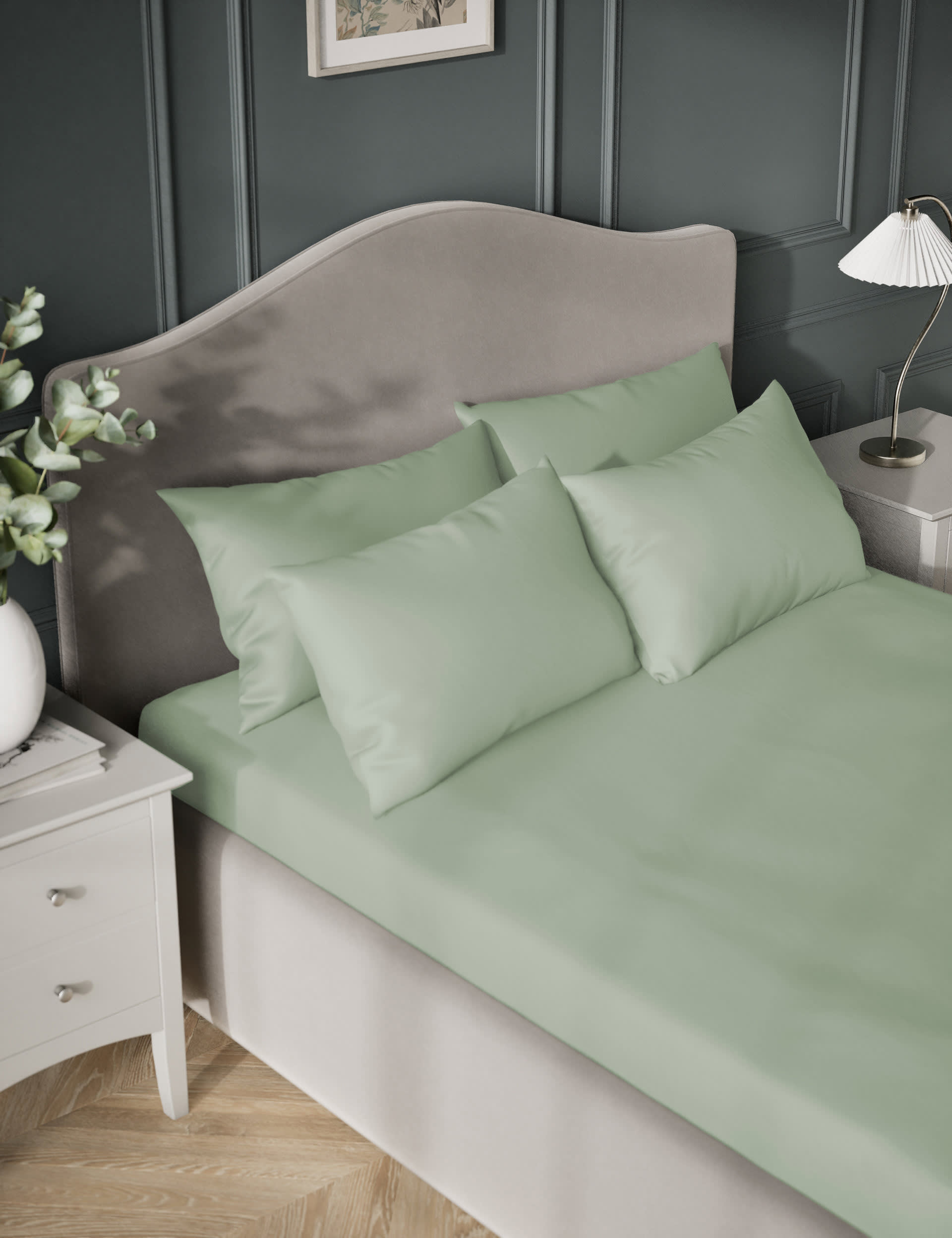 M&S Pure Cotton Sateen 400 Thread Count Flat Sheet - SGL - Sage, Sage