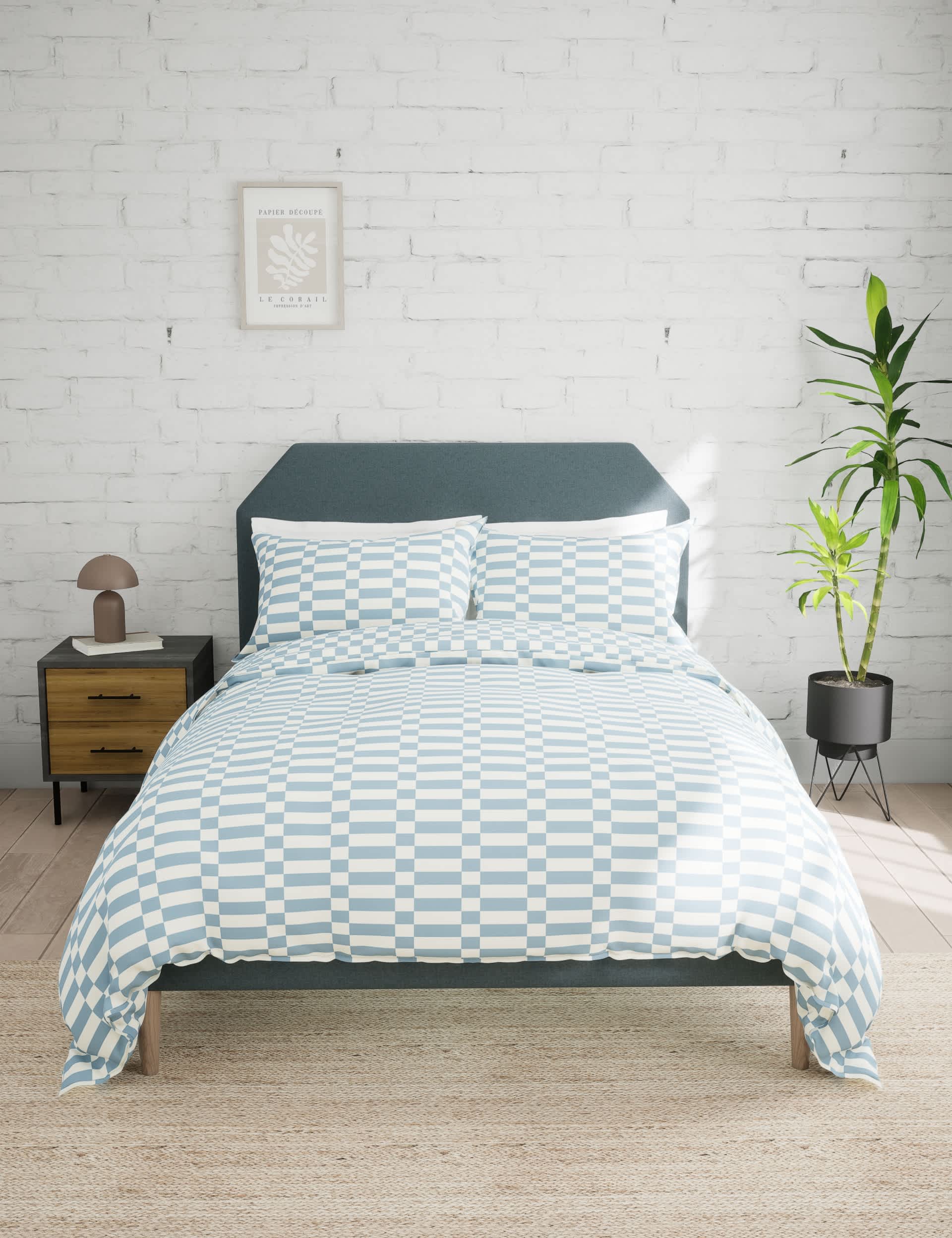 M&S Cotton Rich Geometric Bedding Set - 5FT - Blue Mix, Blue Mix