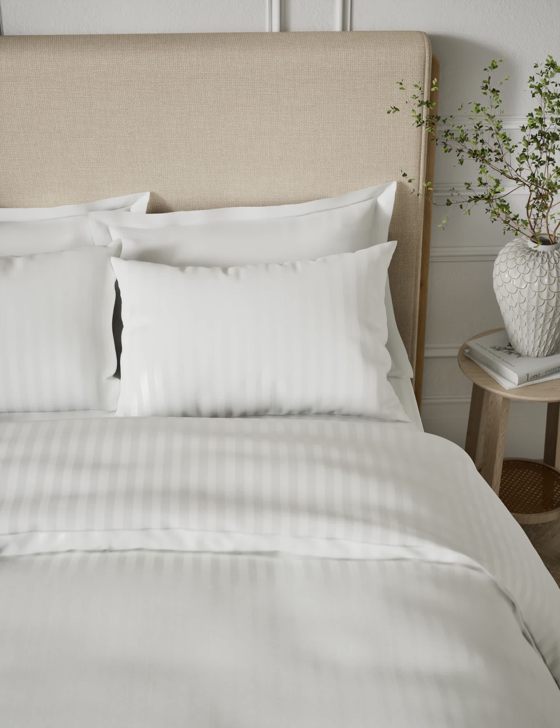 M&S Collection Pure Cotton Sateen Stripe Bedding Set - SGL - White, White,Silver Grey