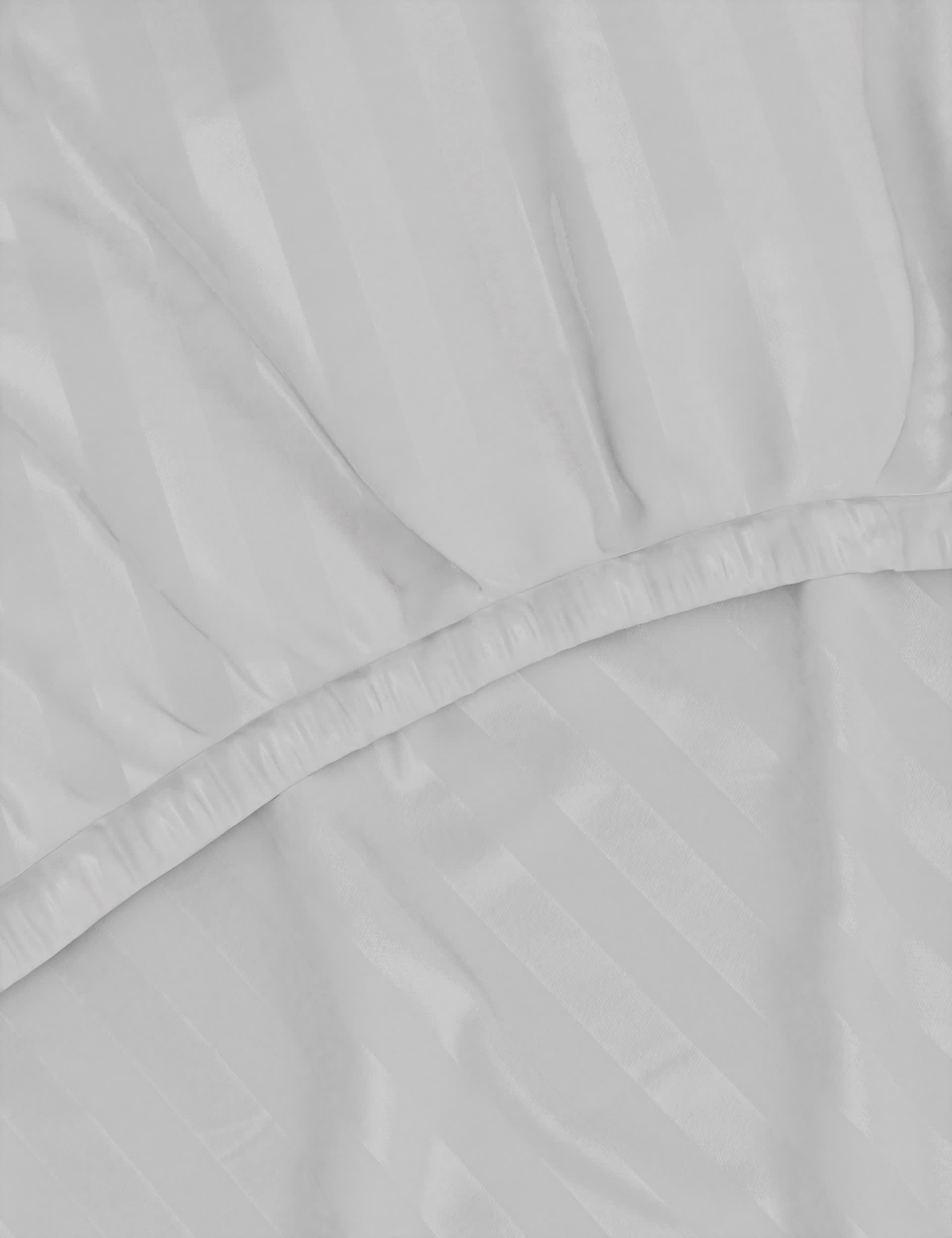 M&S Collection Pure Cotton Sateen Stripe Fitted Sheet - 6FT - White, White,Silver Grey