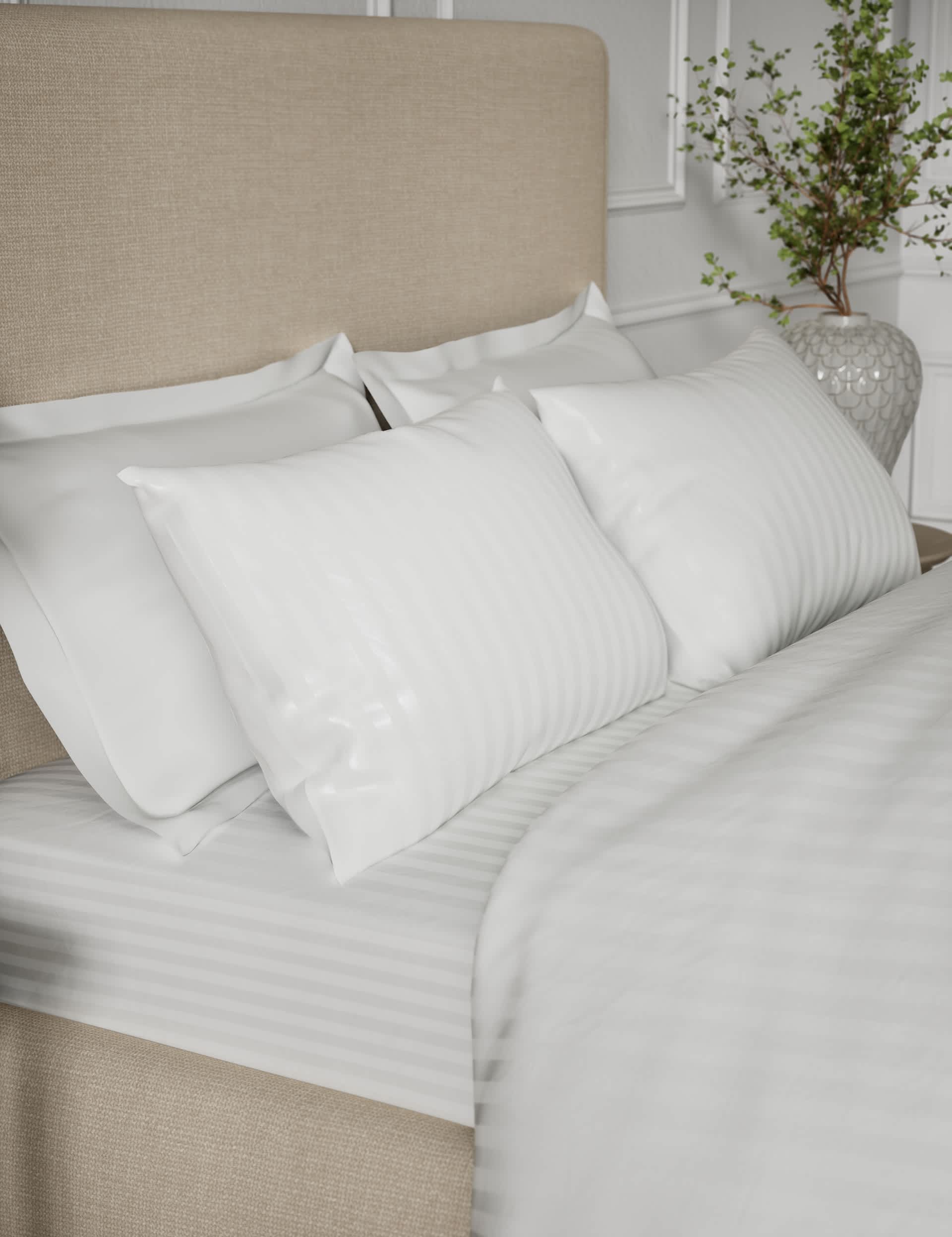 M&S Collection 2 Pack Pure Cotton Sateen Stripe Pillowcases - White, White,Silver Grey