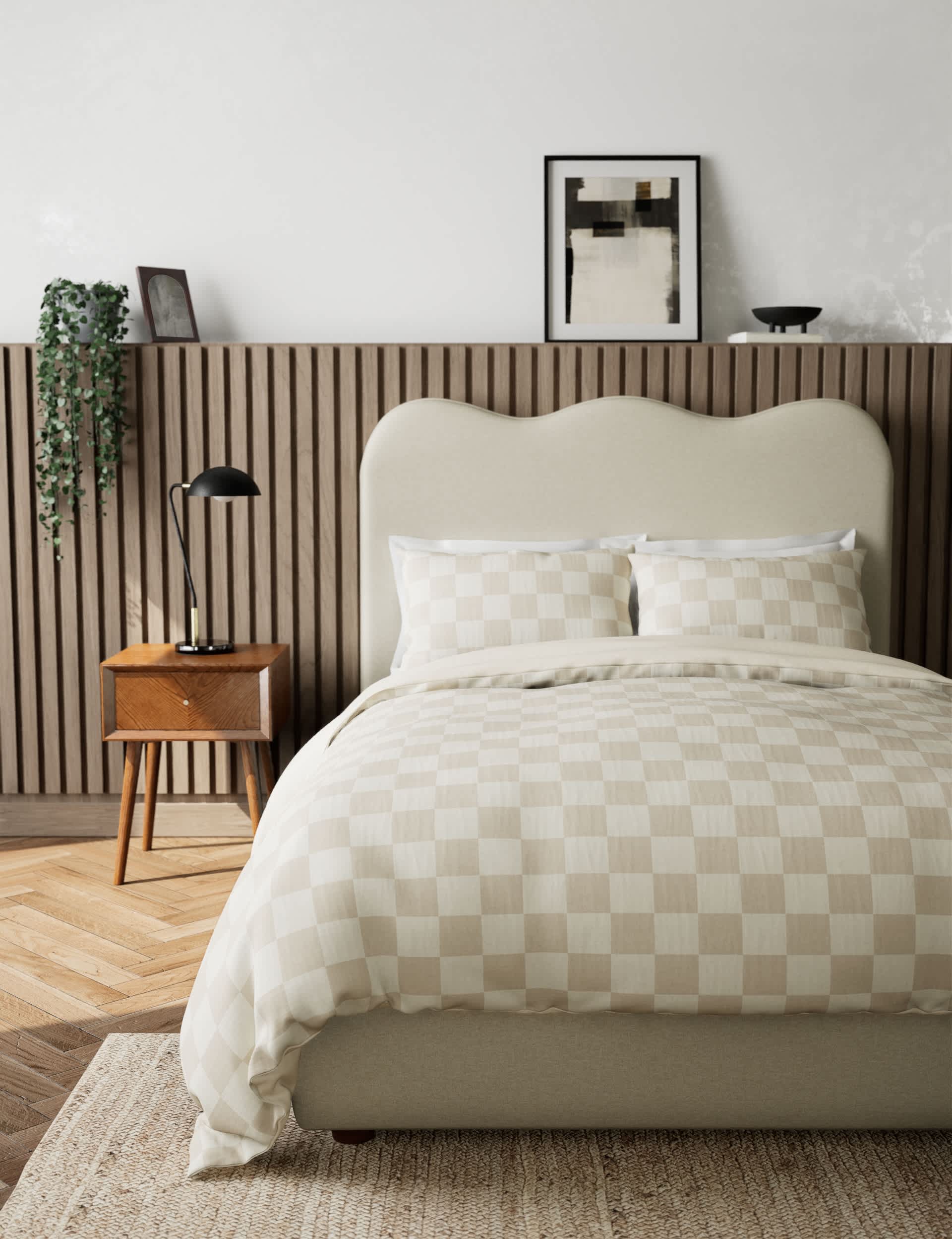 M&S Pure Cotton Checked Bedding Set