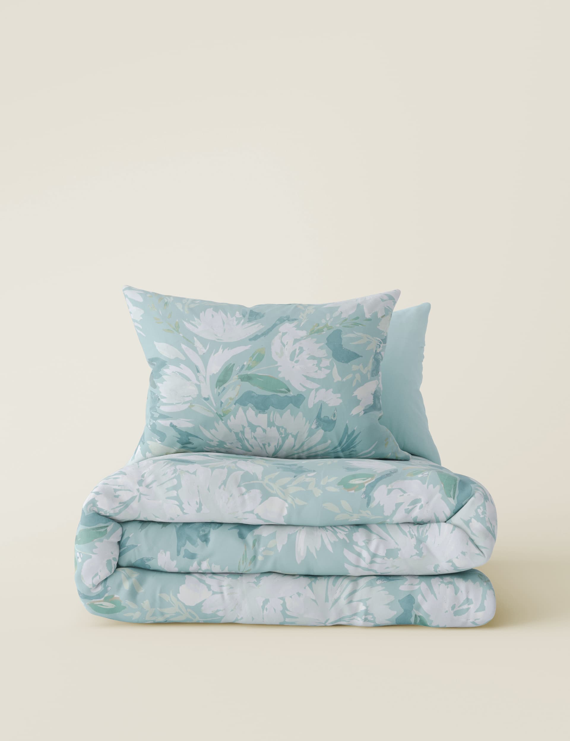 M&S Collection Pure Cotton Watercolour Floral Bedding Set - 6FT - Soft Blue Mix, Soft Blue Mix