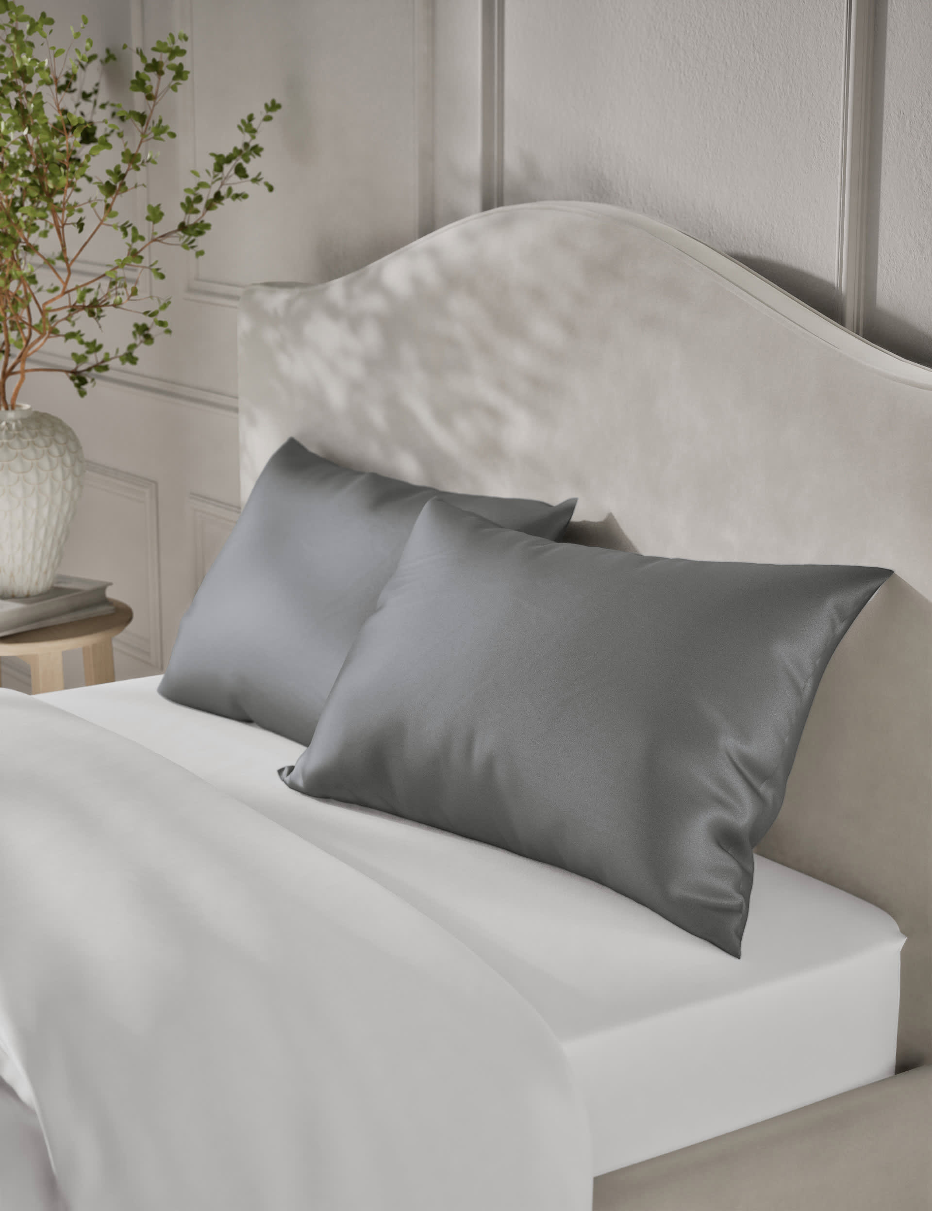 M&S Pure Silk Pillowcase - Charcoal, Mint,Charcoal