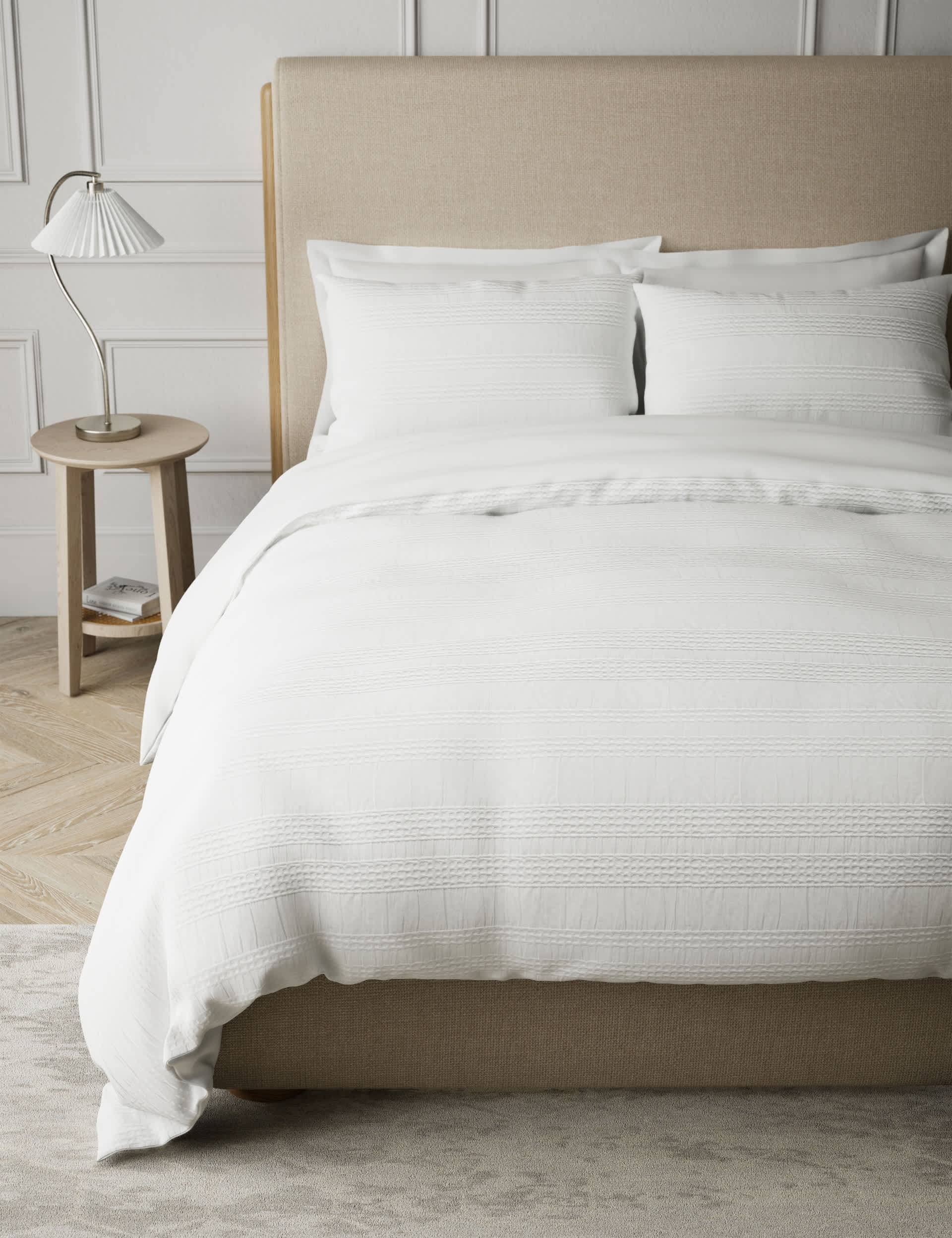 M&S Pure Cotton Waffle Matelass Bedding Set - 5FT - White, White