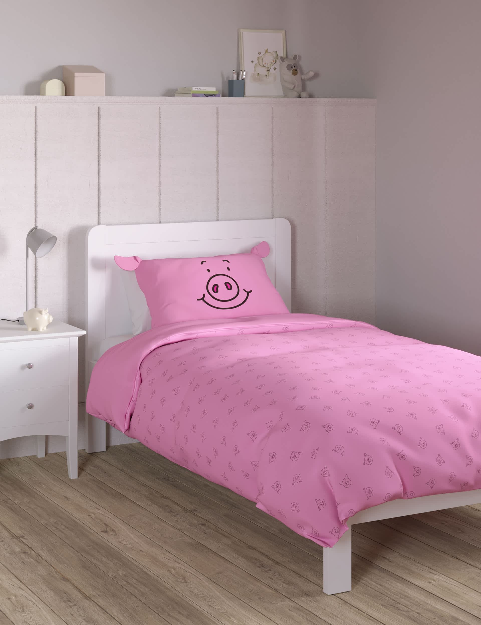 Percy Pig Cotton Blend 3D Bedding Set - SGL - Pink, Pink