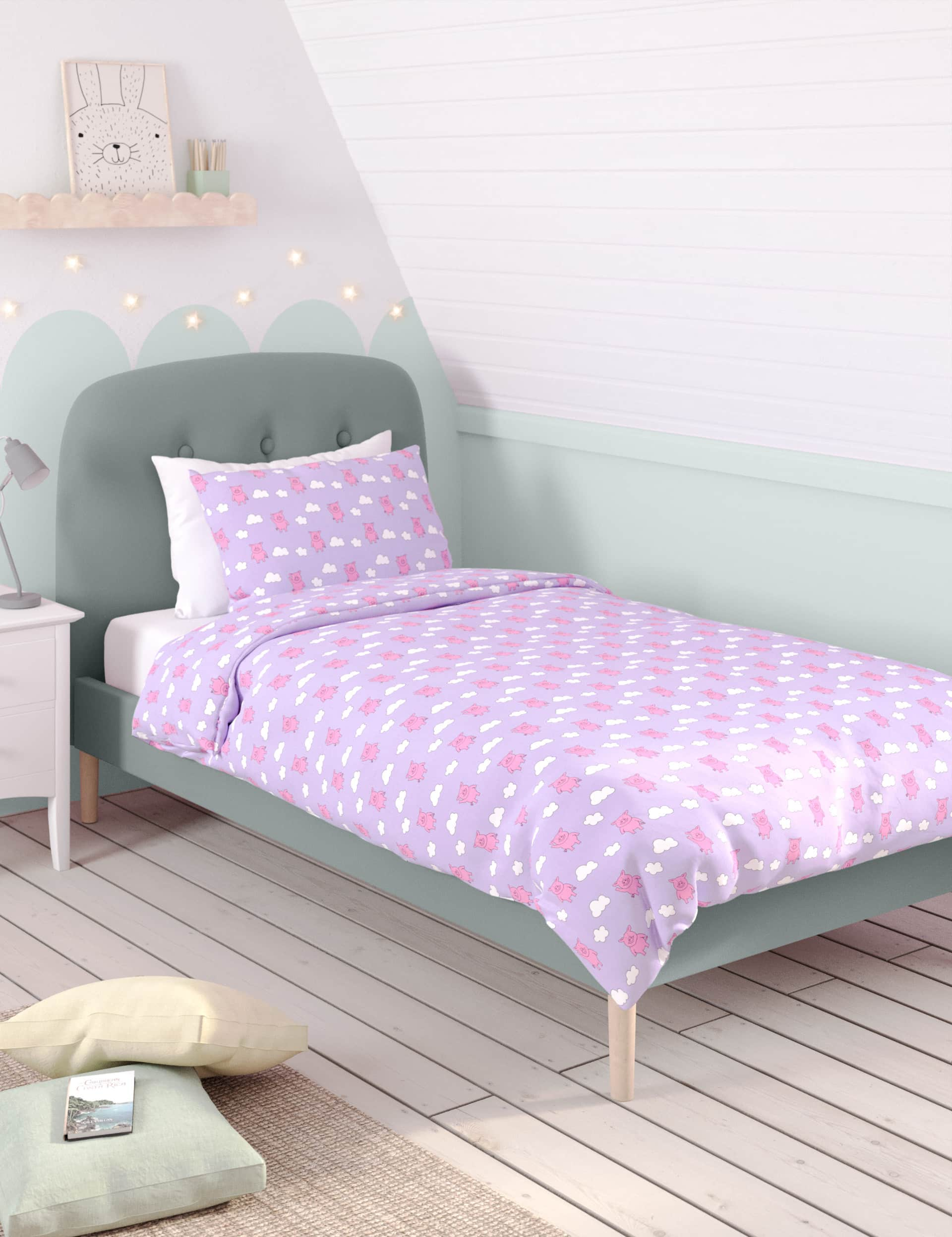 Percy Pig Clouds Cotton Blend Bedding Set - DBL - Lilac Mix, Lilac Mix