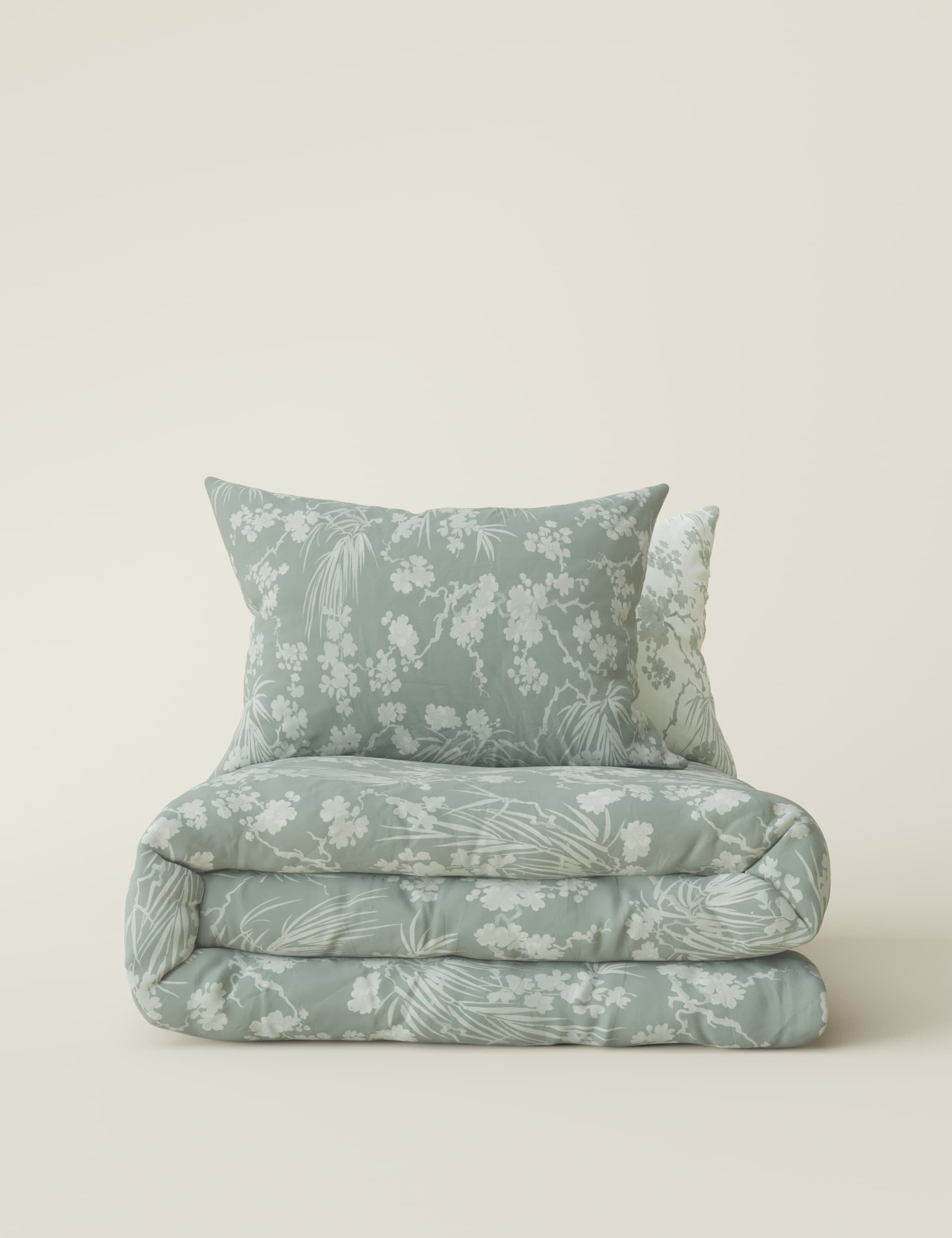 M&S Collection Pure Cotton Blossom Bedding Set - SGL - Soft Green, Soft Green