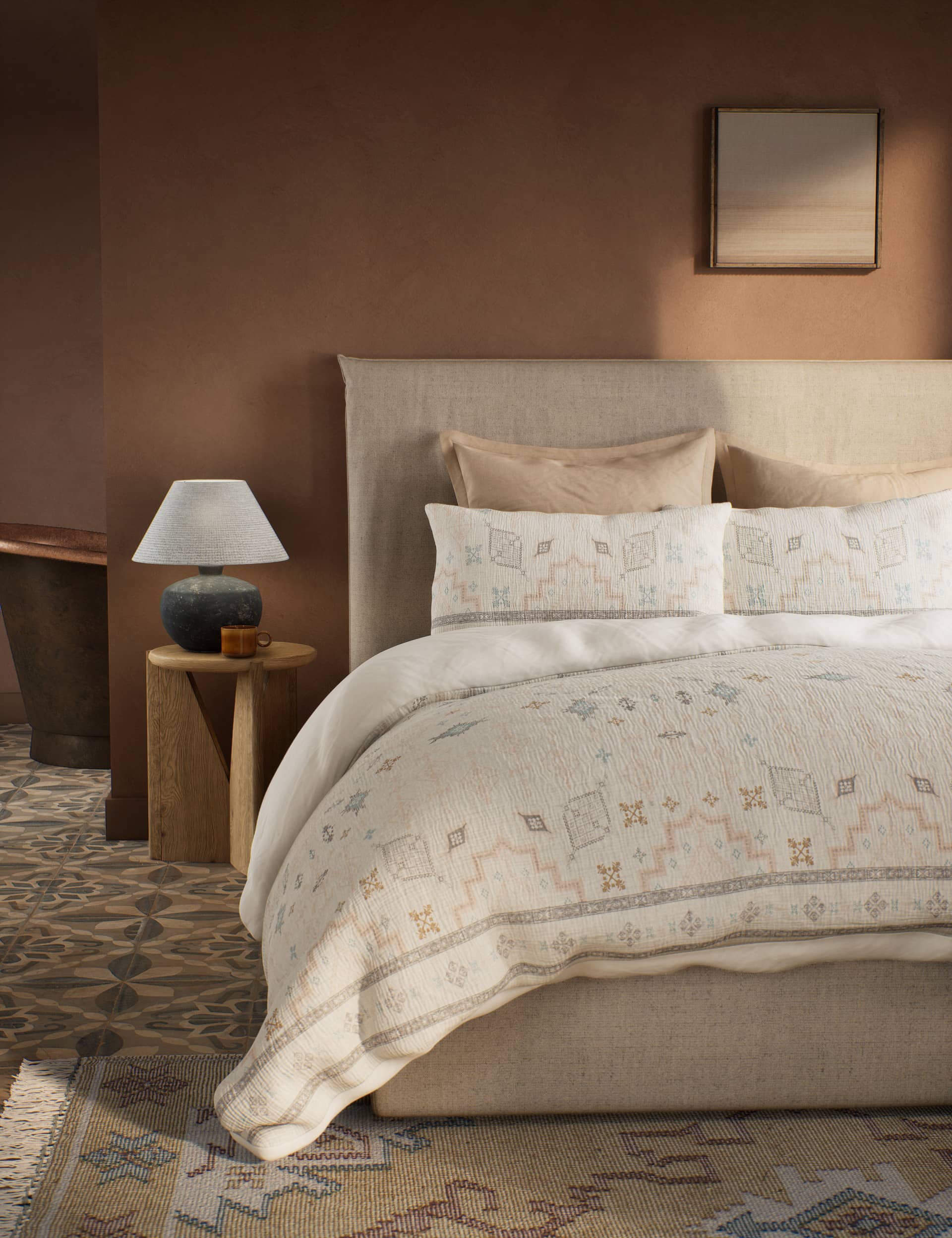 M&S X Fired Earth Taos Pure Cotton Gauze Jacquard Bedding Set
