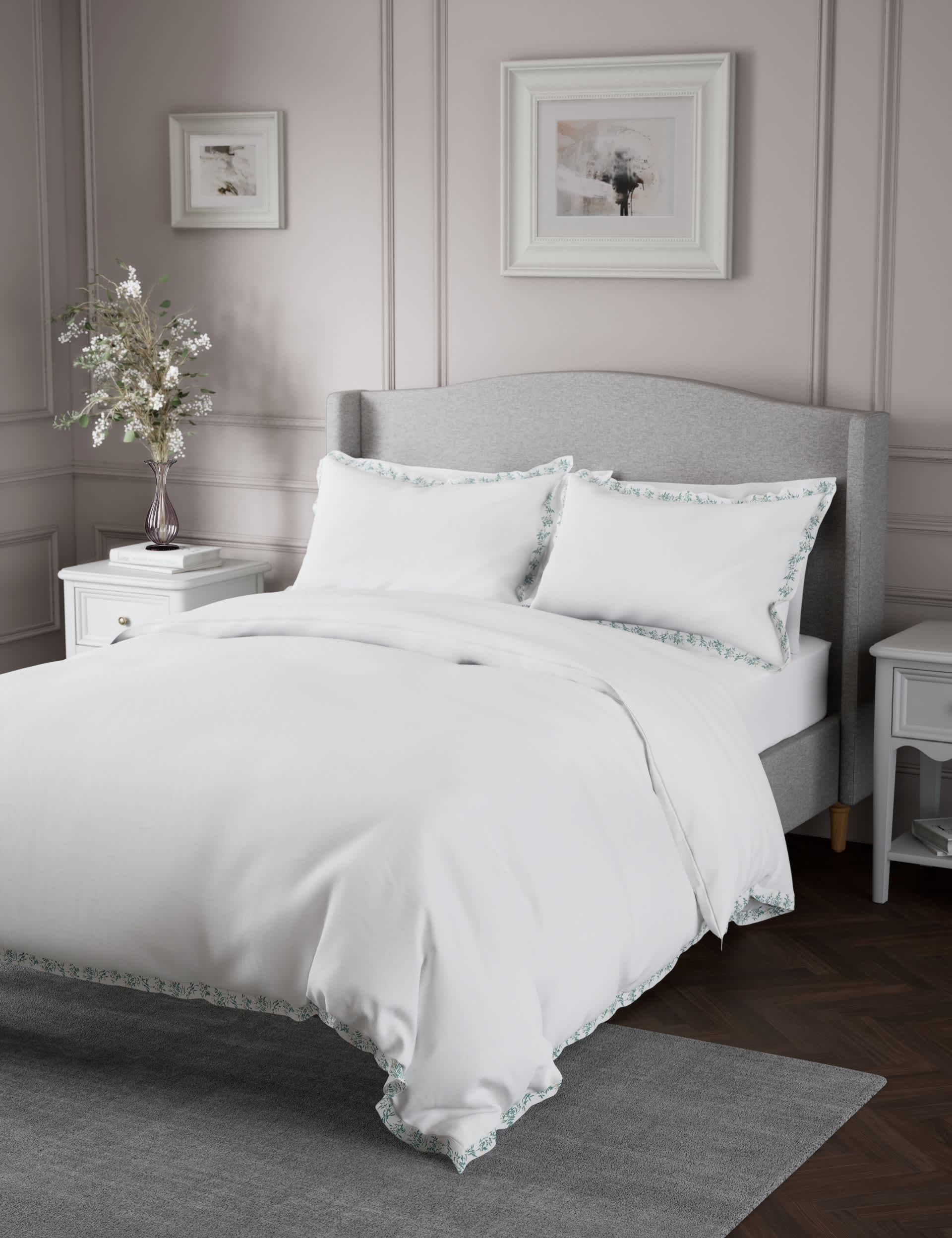 M&S Pure Cotton Floral Embroidered Bedding Set