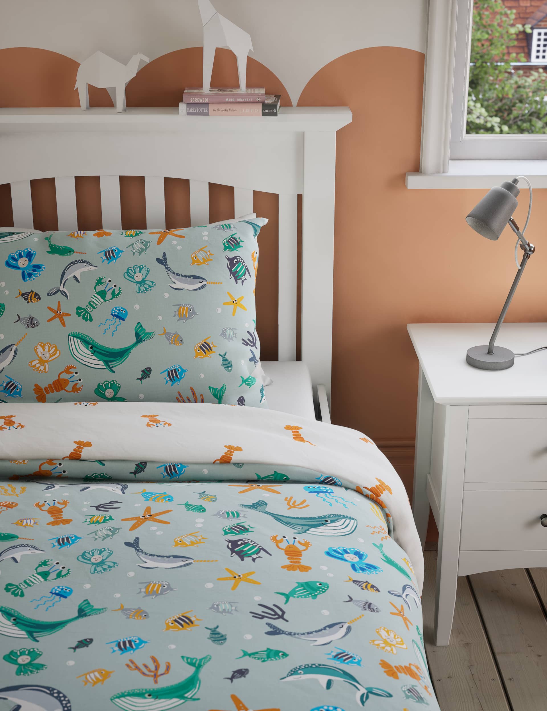 M&S Collection Sea Life Pure Cotton Bedding Set - DBL - Soft Green, Soft Green