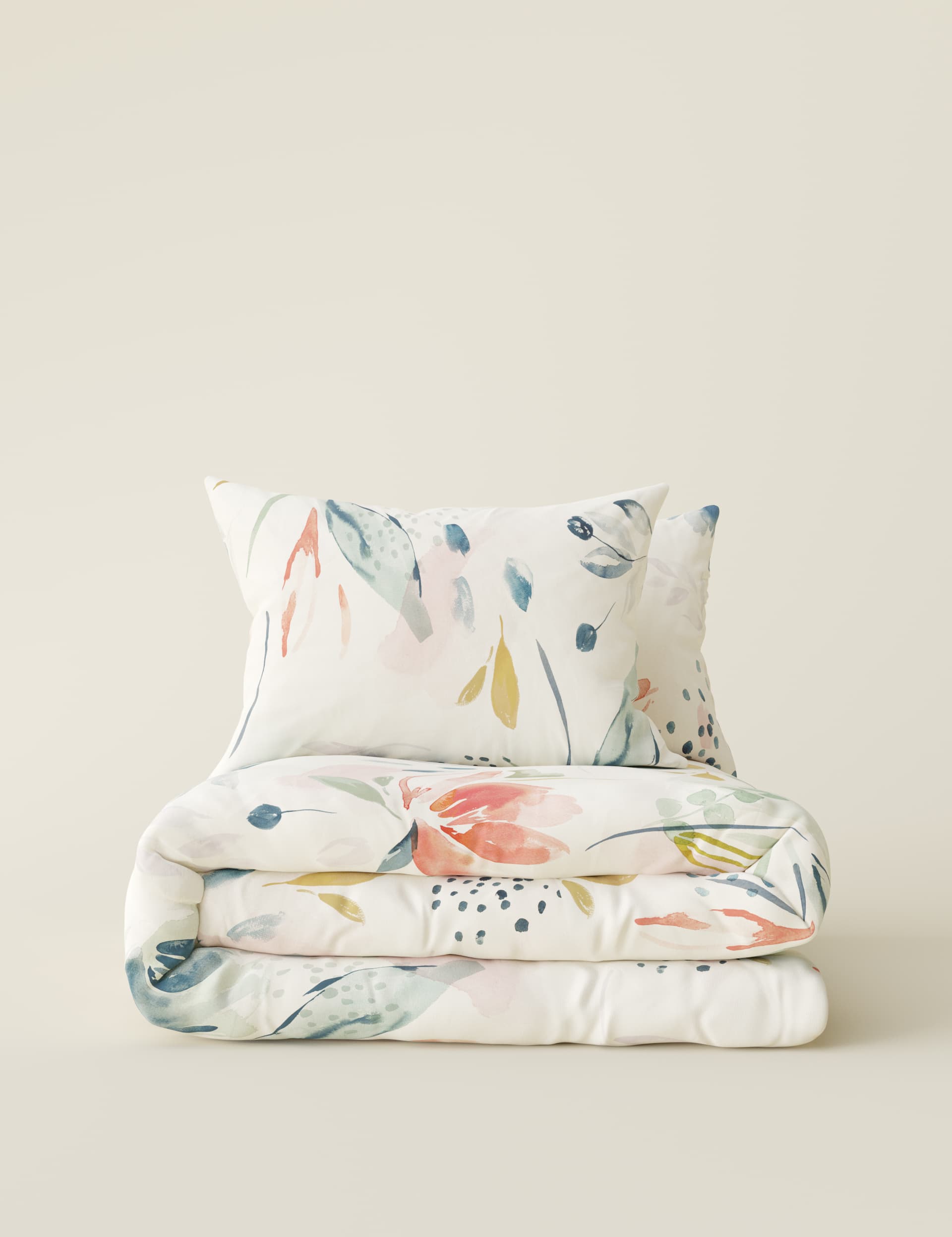 M&S Collection Pure Cotton Abstract Leaf Bedding Set - DBL - Multi, Multi