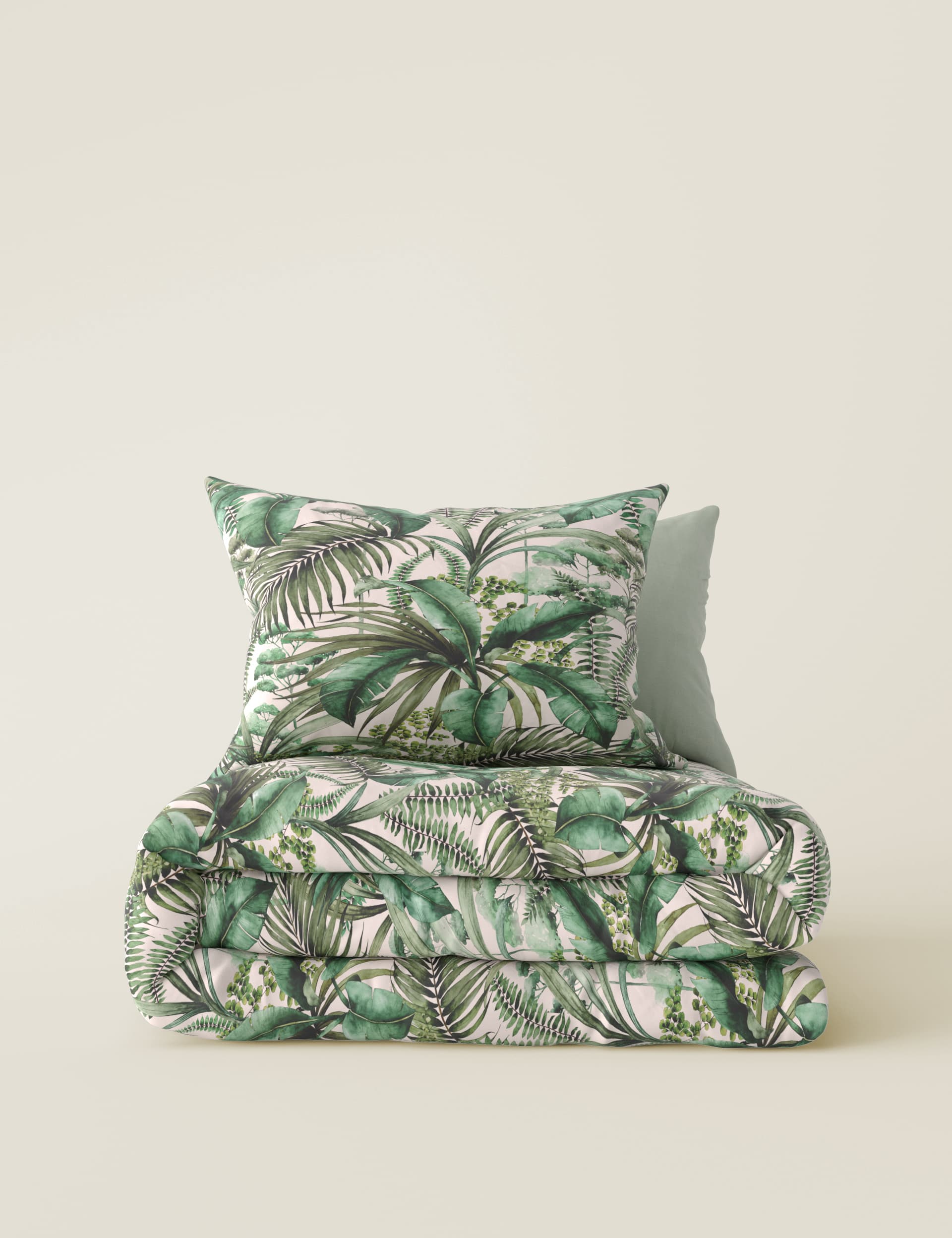 M&S Collection Pure Cotton Watercolour Palm Bedding Set - 5FT - Green Mix, Green Mix