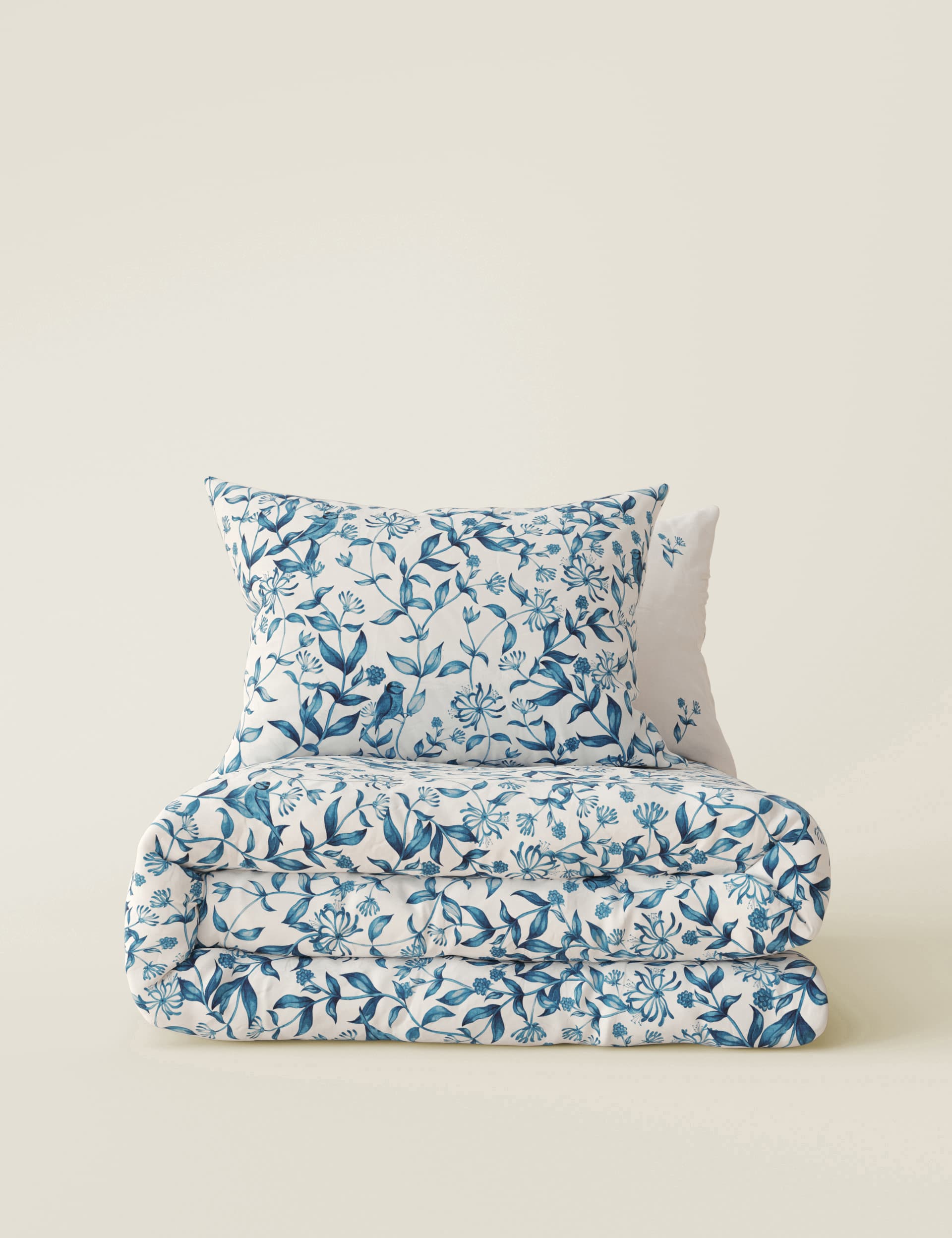 M&S Collection Pure Cotton Trailing Leaf Bedding Set - SGL - Blue Mix, Blue Mix