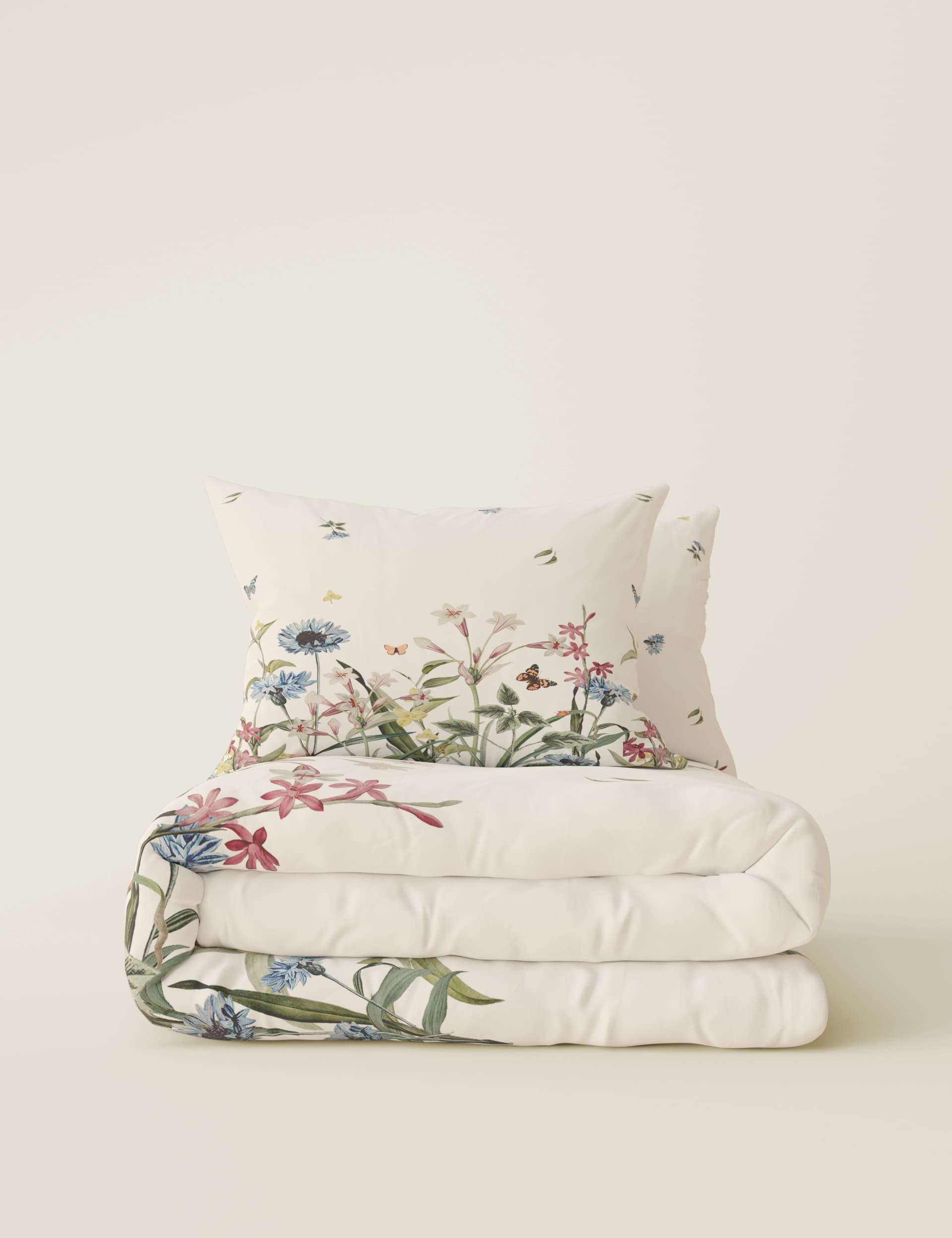 M&S Collection Pure Cotton Floral Bedding Set - SGL - Blue Mix, Blue Mix