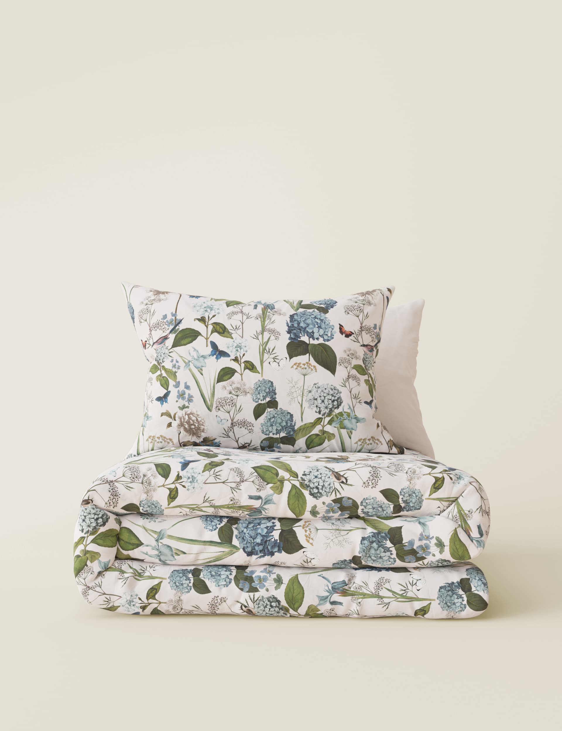 M&S Collection Pure Cotton Floral Bedding Set - DBL - Blue Mix, Blue Mix