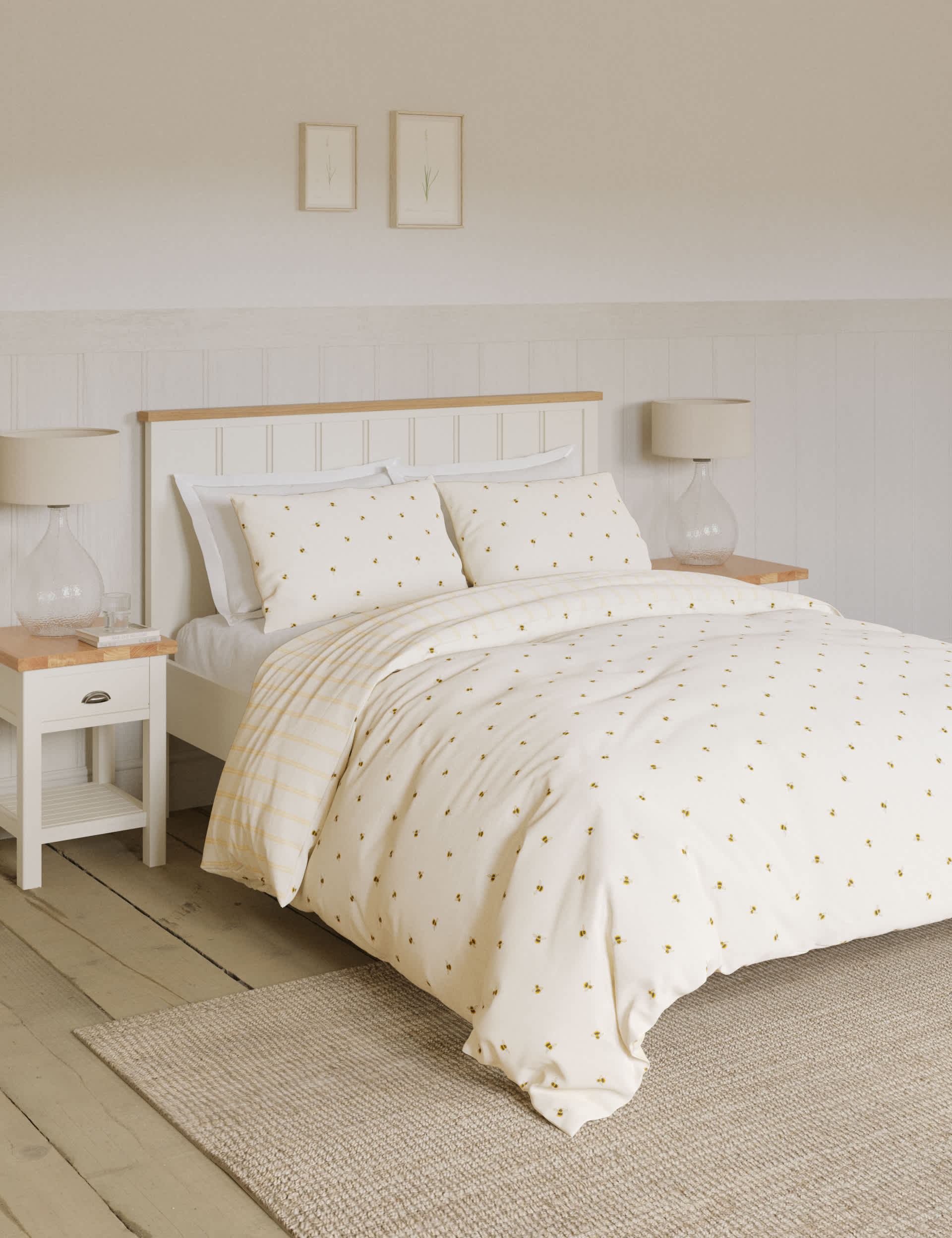 M&S Cotton Blend Bee Striped Bedding Set