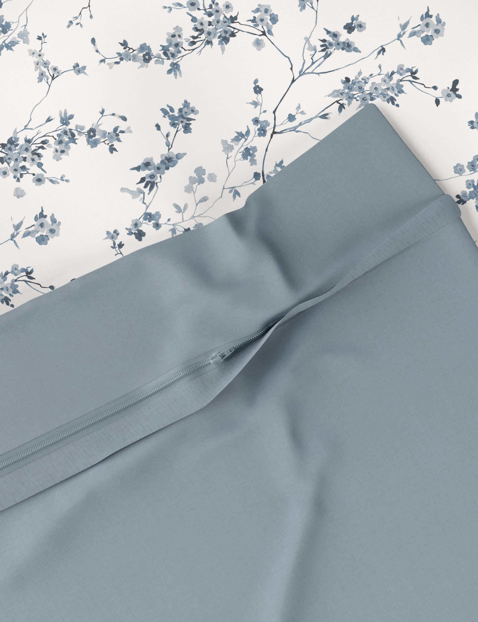 M&S Collection Pure Cotton Sateen Trailing Cherry Blossom Bedding Set - DBL - Blue Mix, Pink Mix,Blu