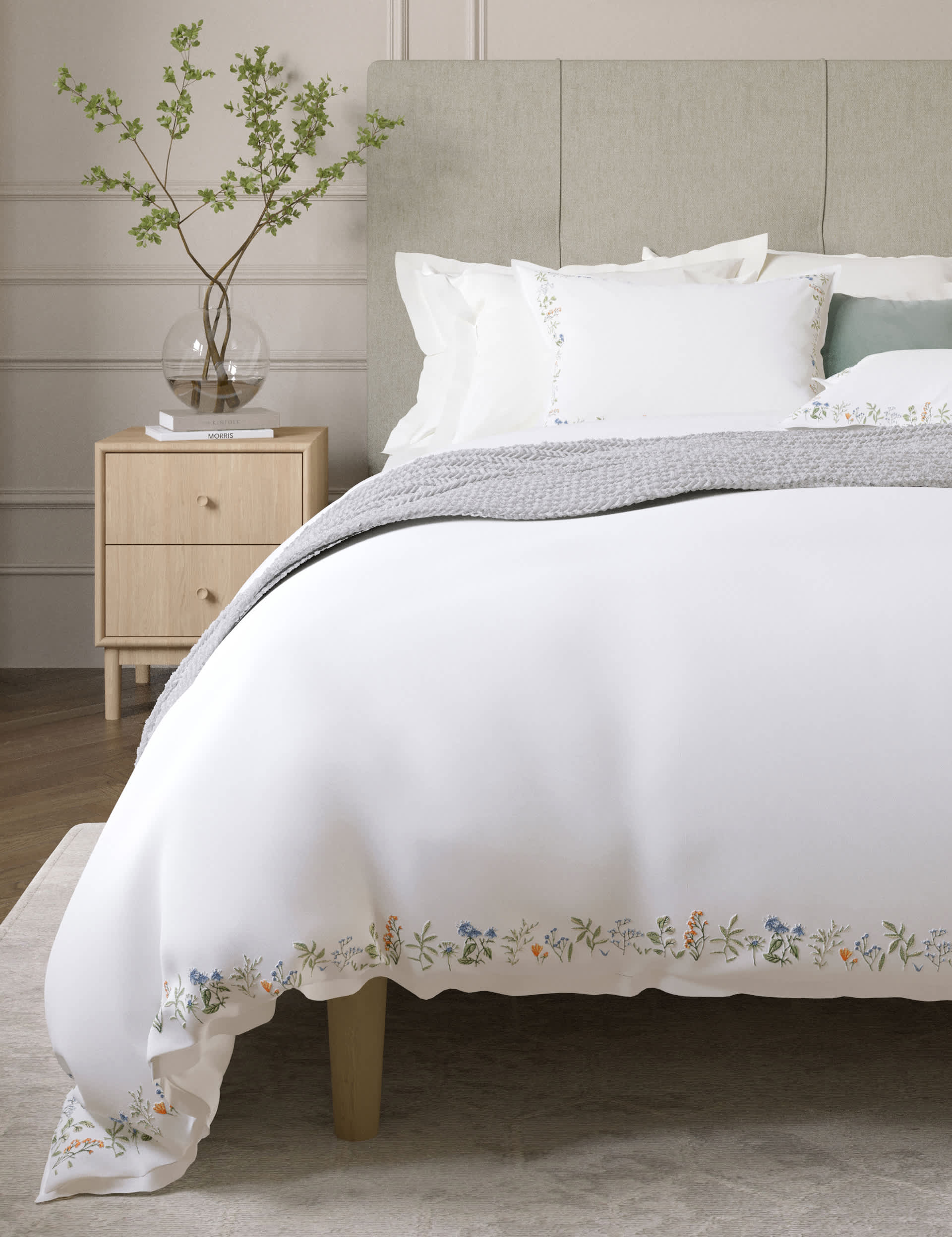 M&S Wild Primrose Sateen Embroidered Bedding Set