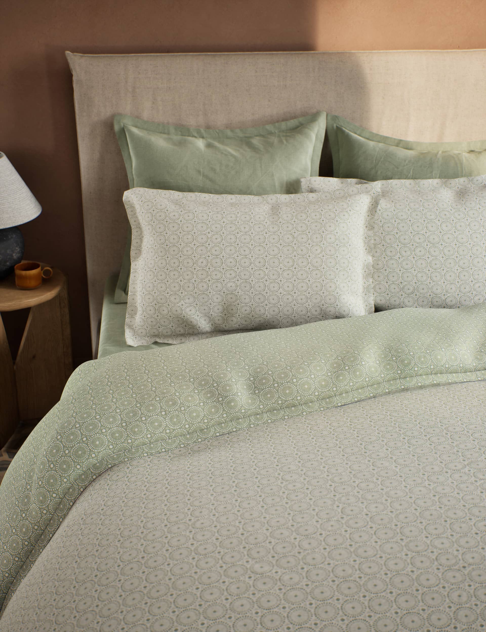 M&S X Fired Earth Seville Sidonia Brushed Cotton Bedding Set - 5FT - Weald Green, Weald Green,Blue M