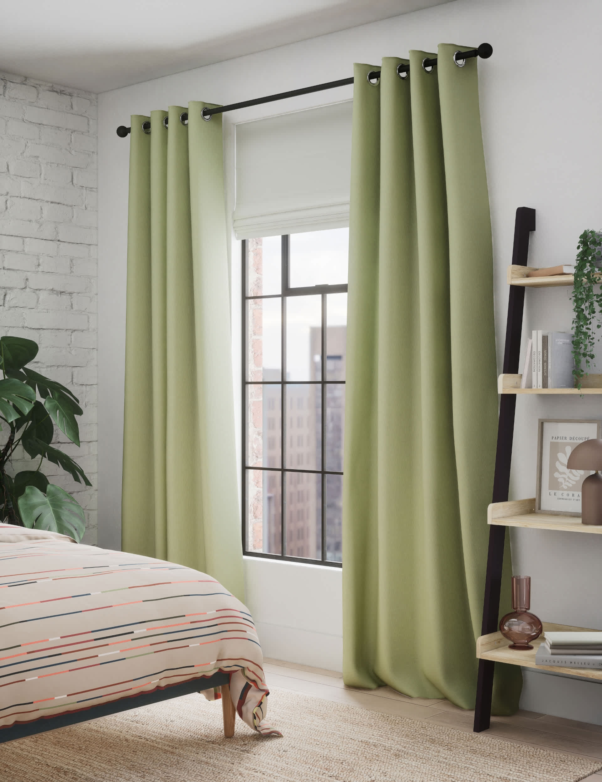 M&S Pure Cotton Eyelet Curtains - WDR72 - Green, Green,Neutral