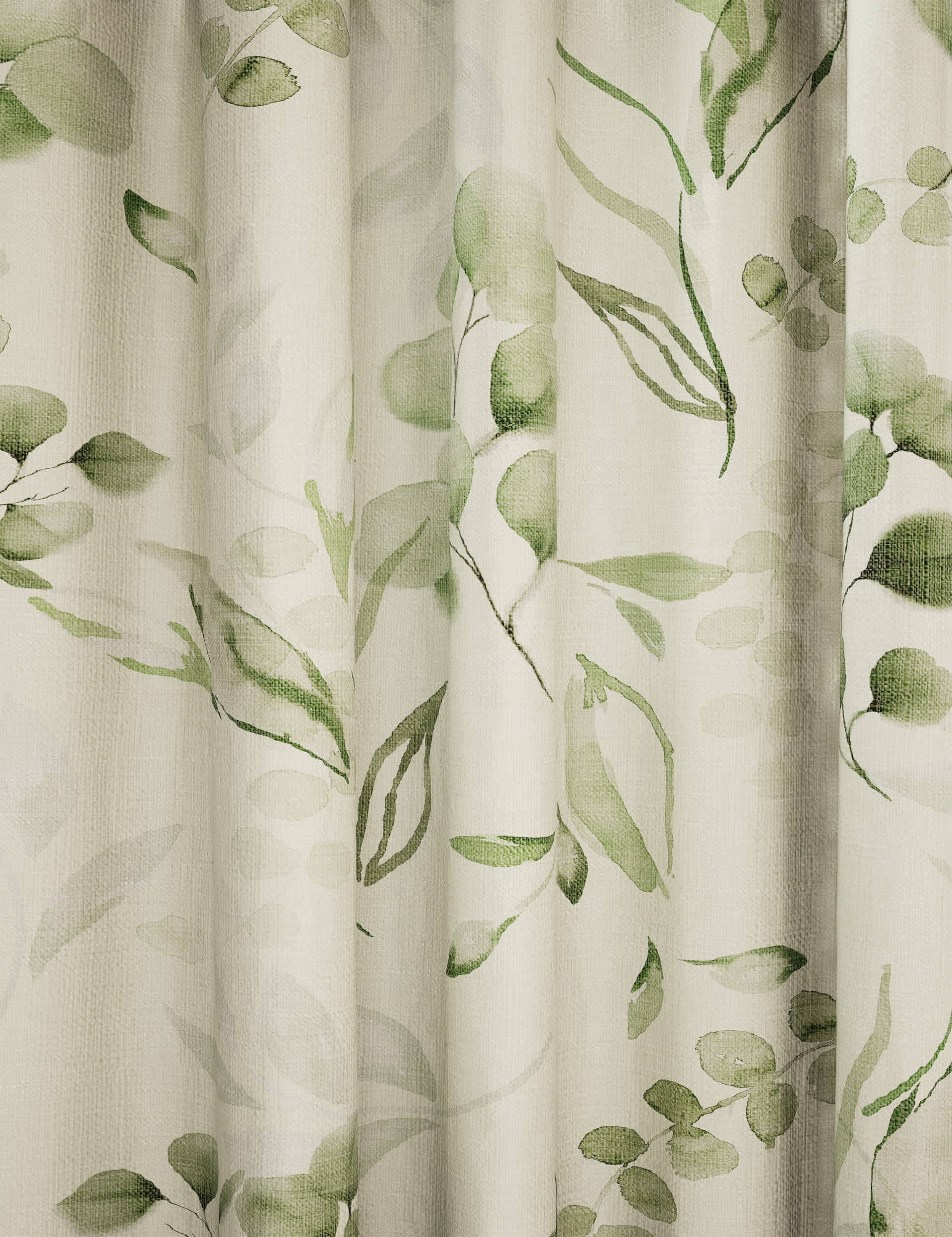 M&S Collection Pure Cotton Watercolour Pencil Pleat Curtains - WDR54 - Green, Green