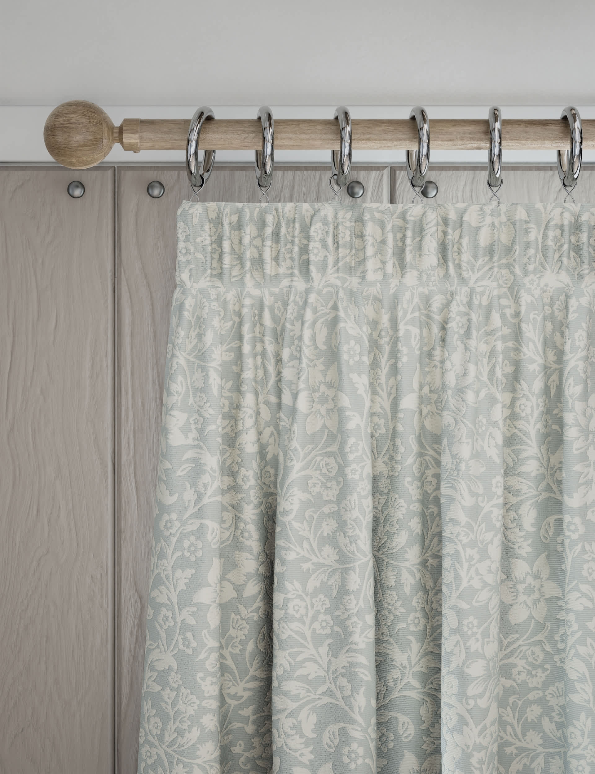 M&S Leaf Jacquard Pencil Pleat Curtains - EW90 - Duck Egg, Duck Egg