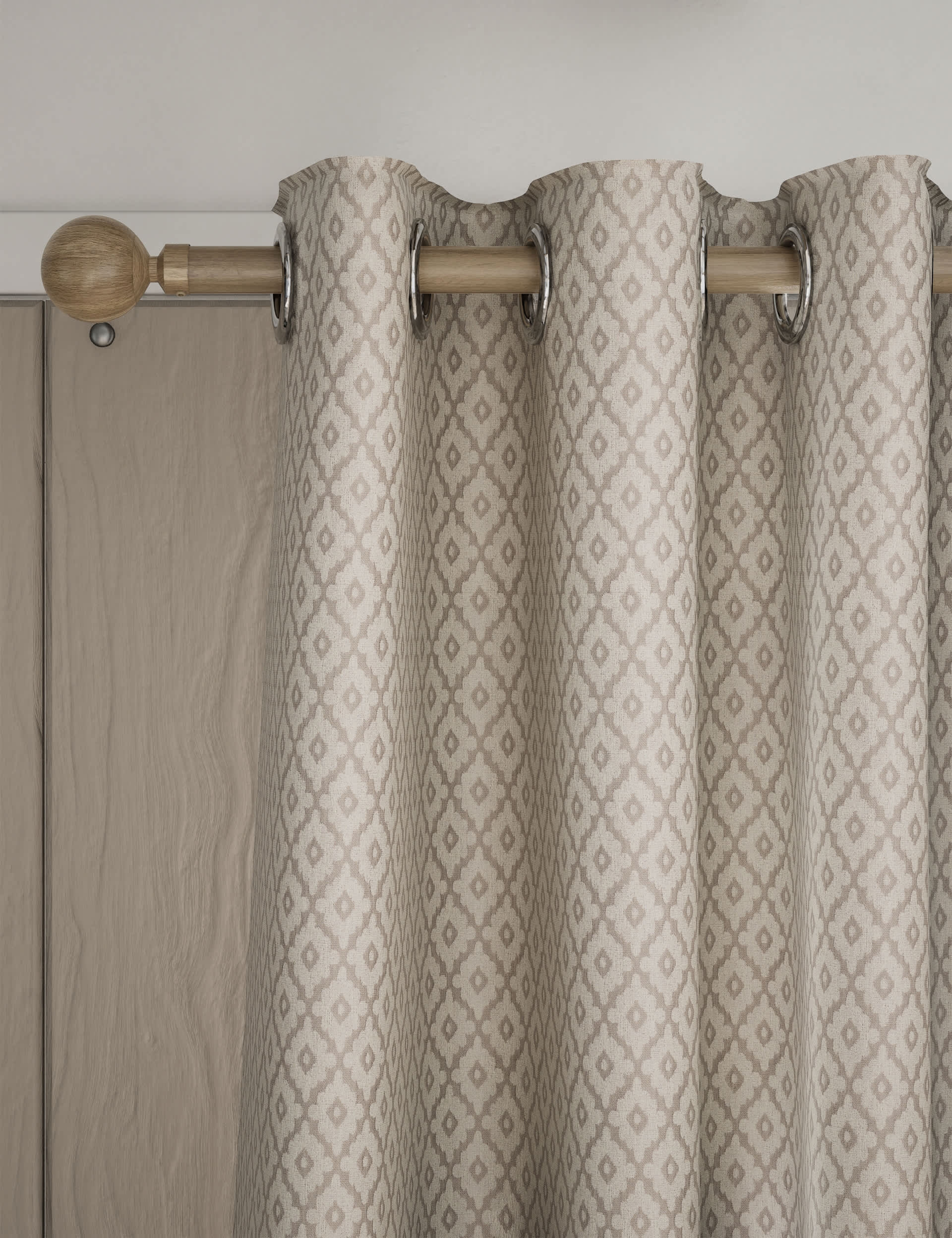 M&S Diamond Geometric Eyelet Curtains - WDR72 - Natural, Natural