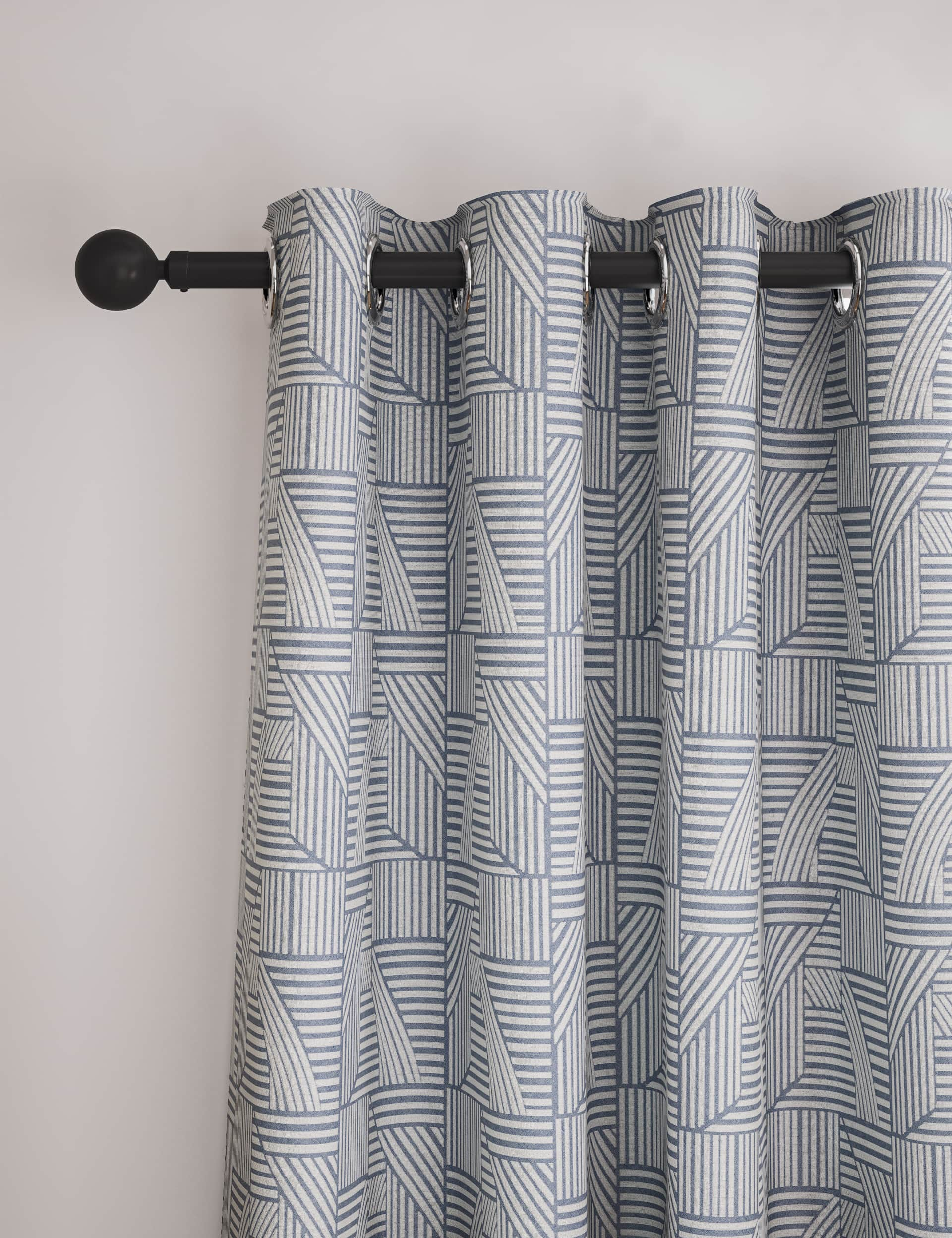 M&S Jacquard Striped Eyelet Curtains - WDR72 - Navy, Navy