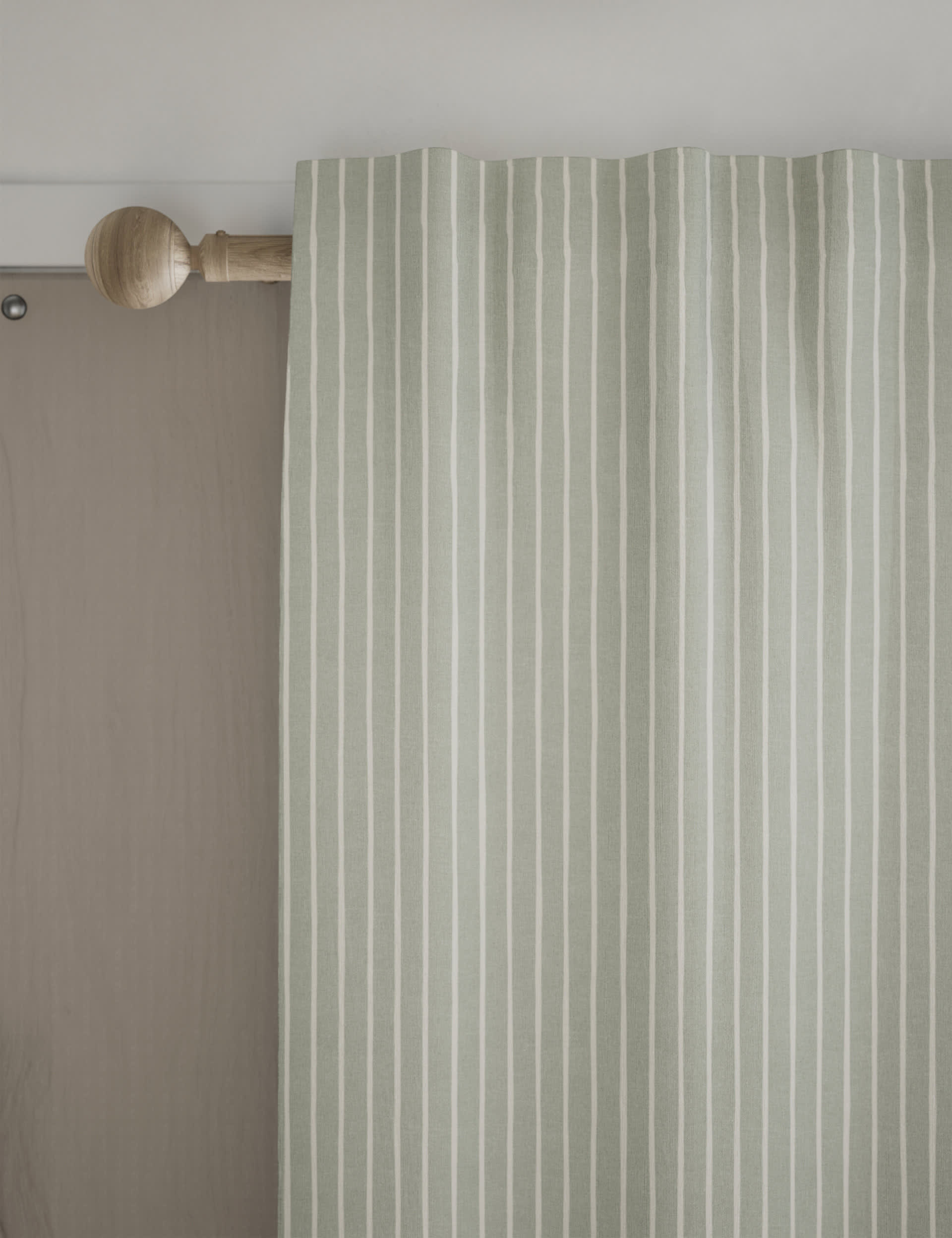 M&S Pure Cotton Striped Multiway Curtains - EW90 - Green, Green,Light Grey