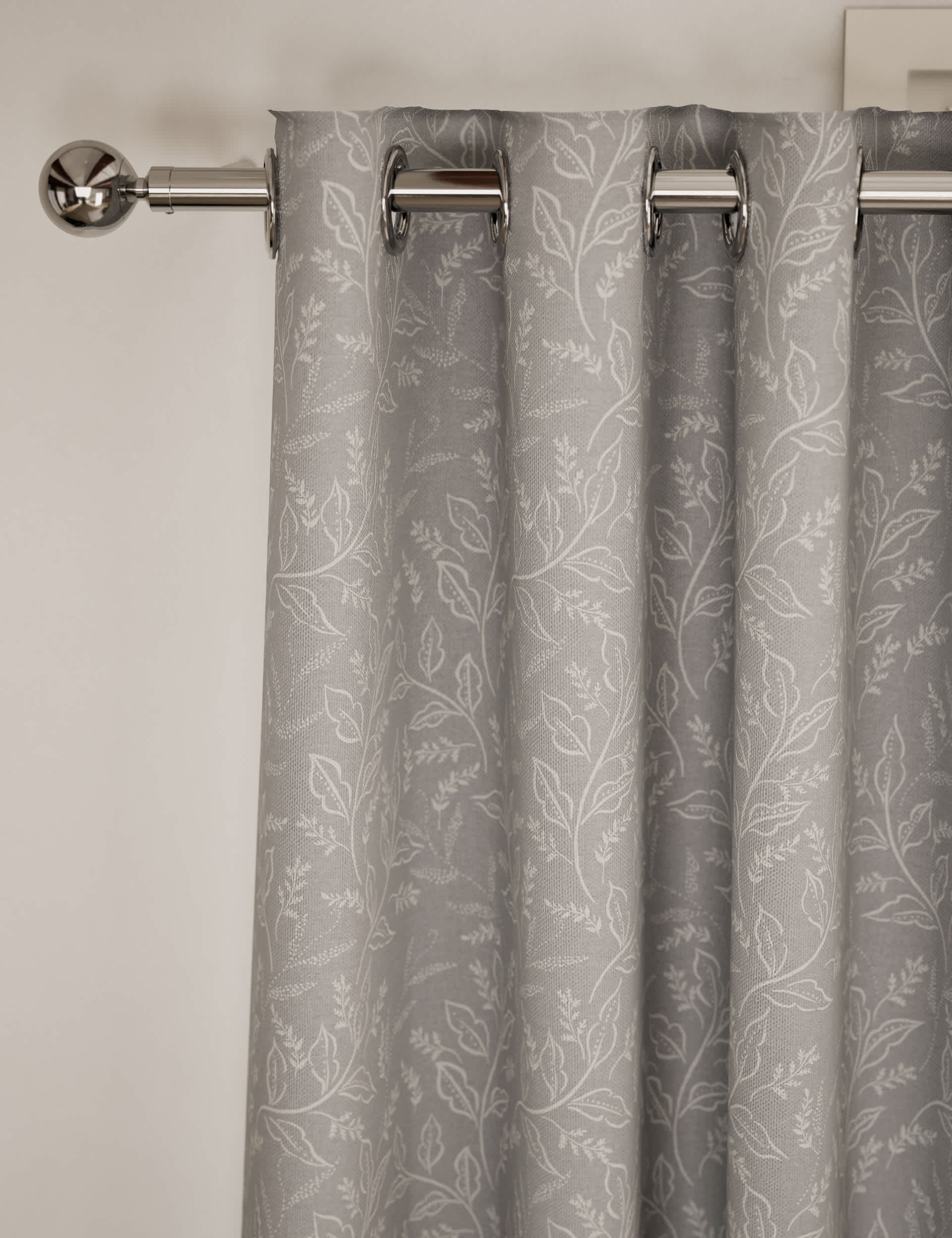 M&S Pure Cotton Floral Eyelet Curtains - WDR72 - Light Grey Mix, Light Grey Mix,Light Blue Mix