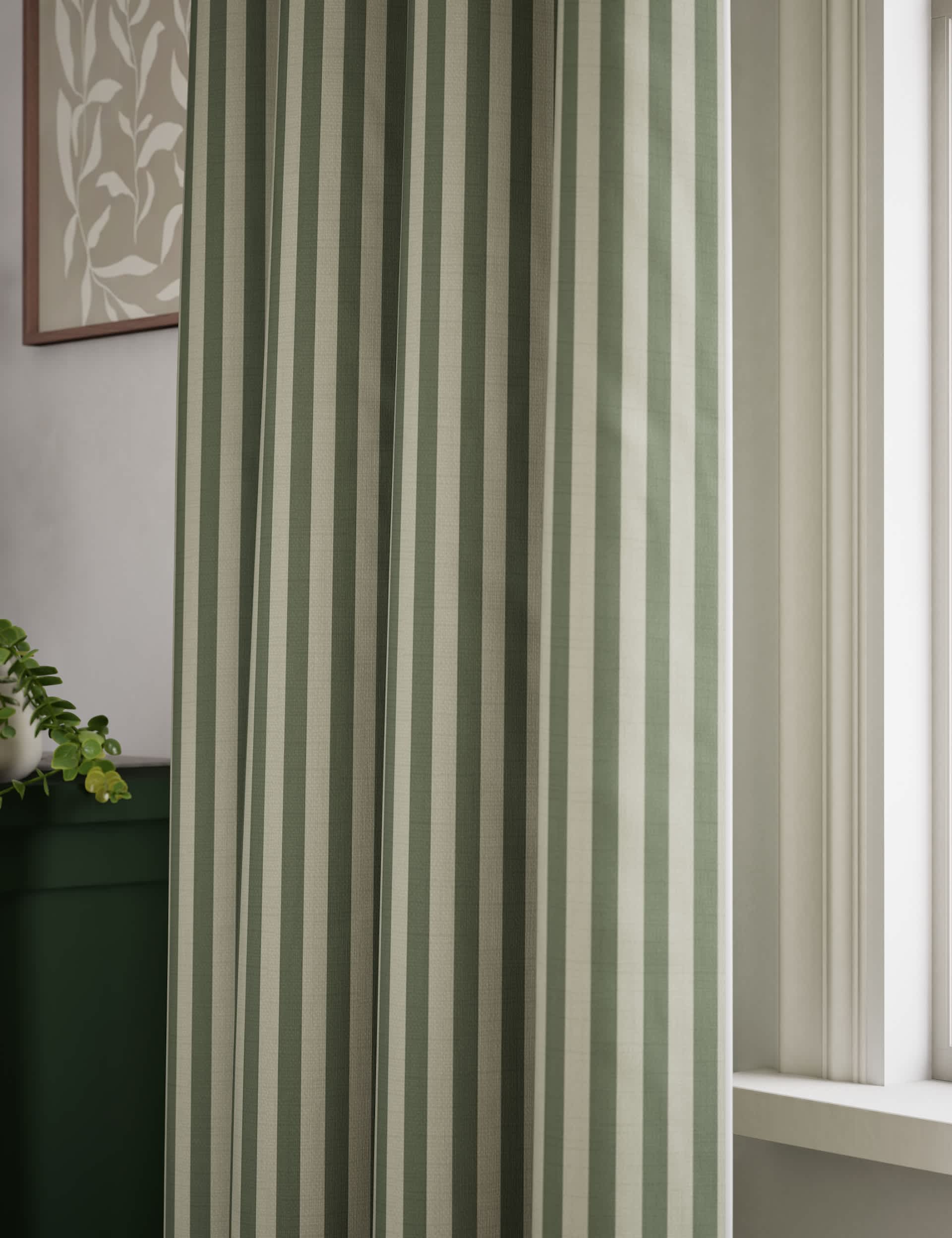 M&S Collection Pure Cotton Striped Multiway Curtains - NAR54 - Green Mix, Green Mix