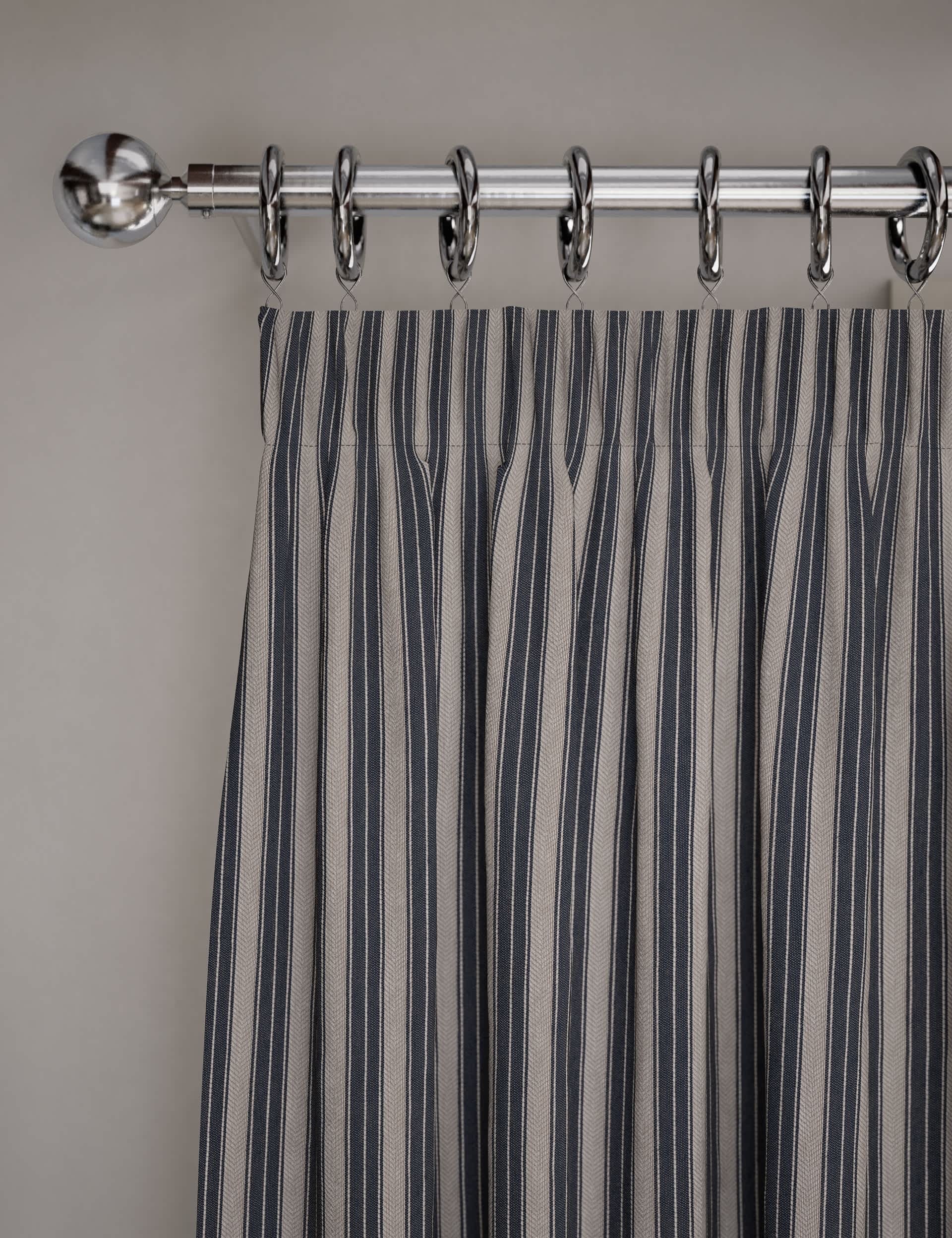 M&S Cotton Rich Striped Pencil Pleat Curtains