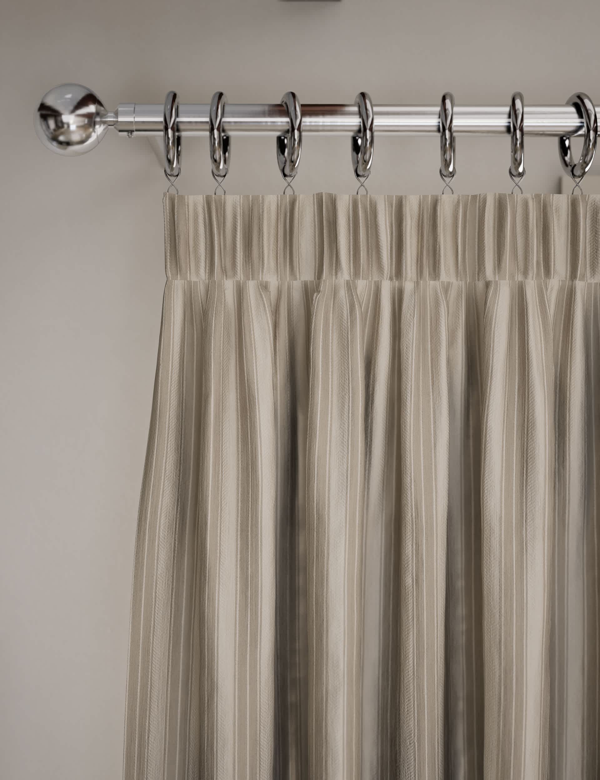 M&S Cotton Rich Striped Pencil Pleat Curtains - WDR90 - Neutral, Neutral