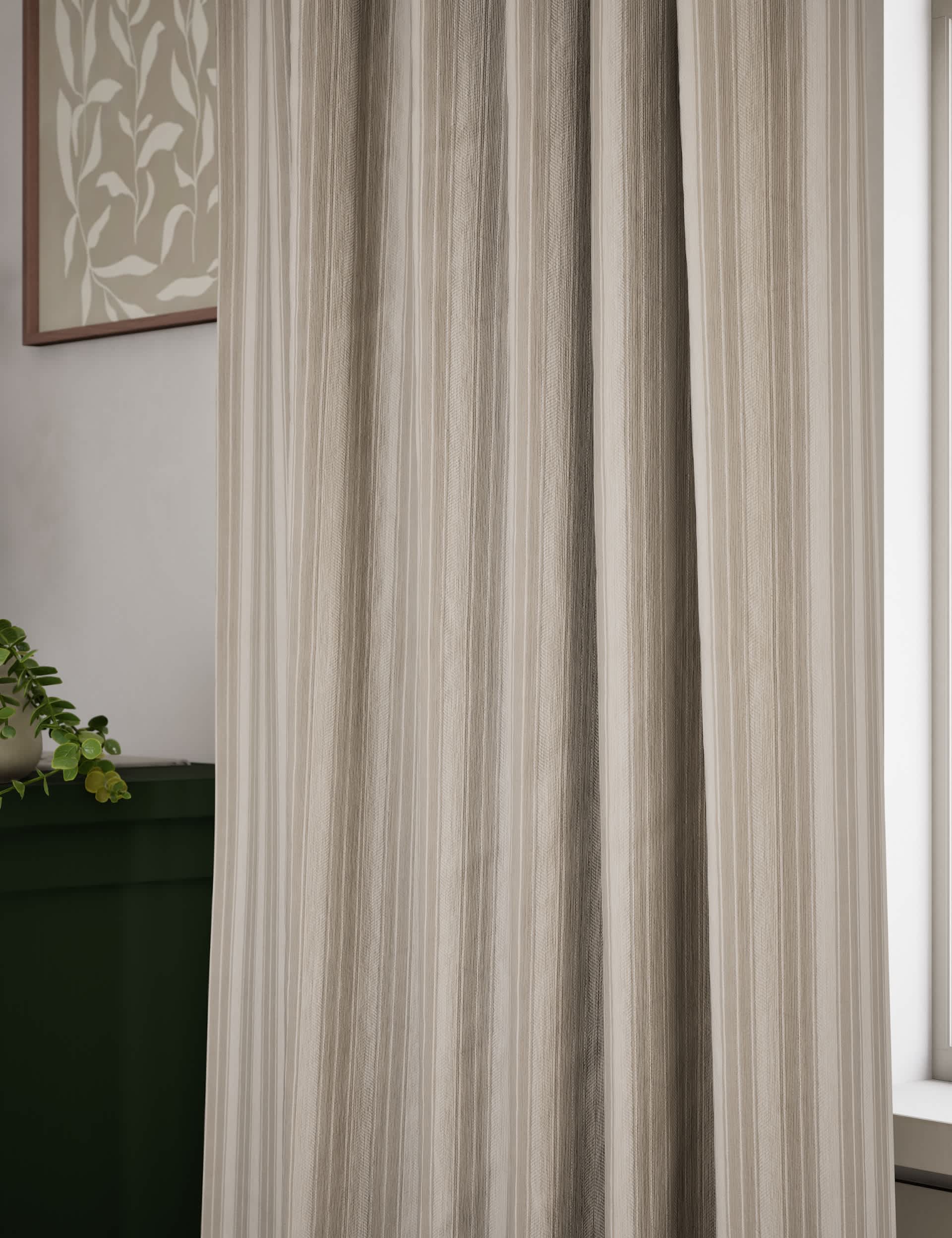 M&S Collection Cotton Rich Striped Pencil Pleat Curtains - EW90 - Neutral, Neutral