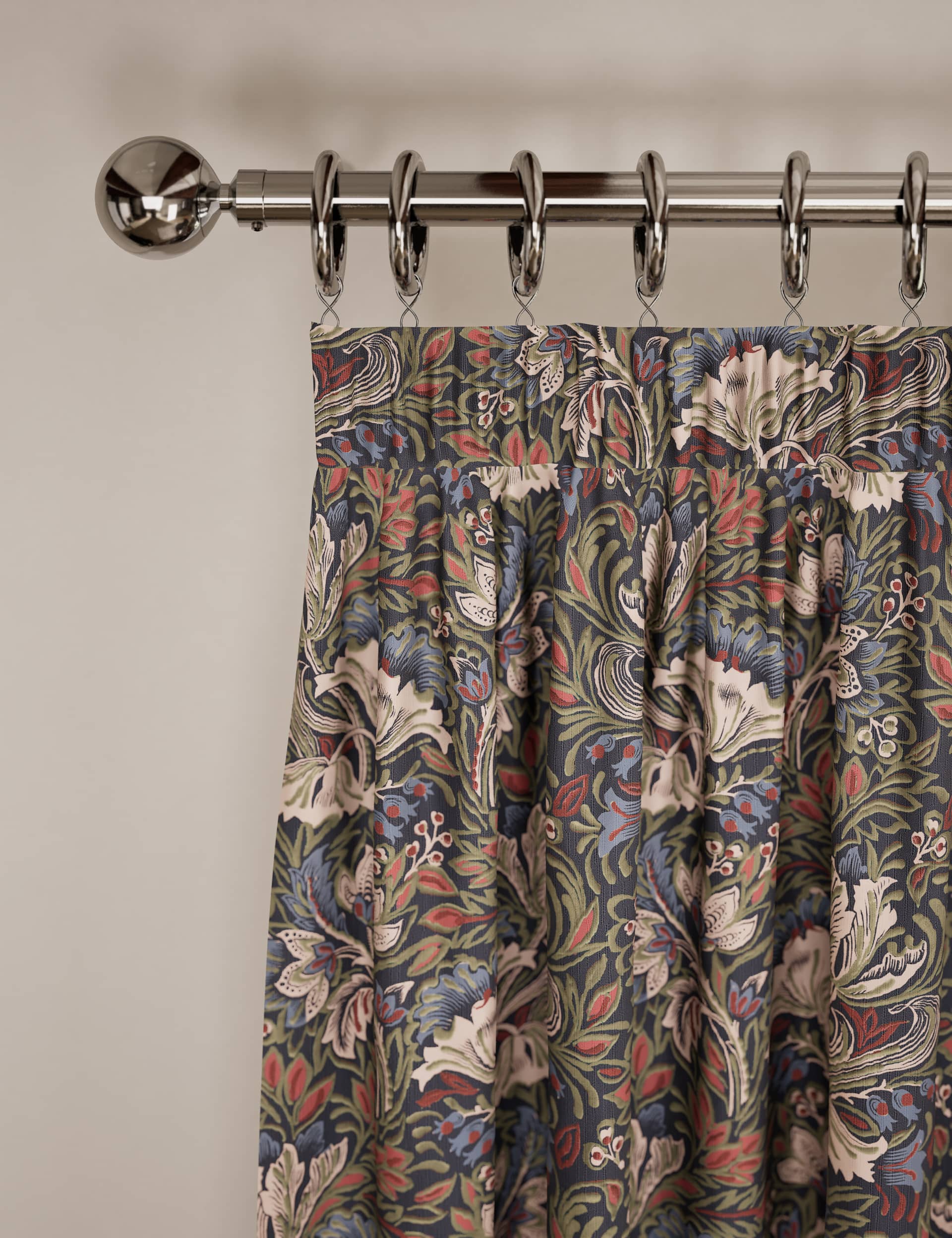 M&S Cotton Rich Floral Pencil Pleat Curtains