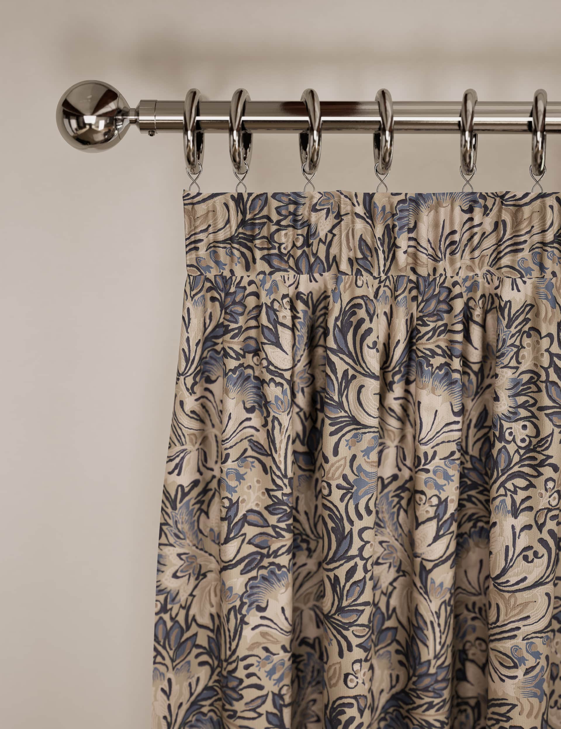 M&S Cotton Rich Floral Pencil Pleat Curtains - WDR72 - Sage Mix, Navy Mix,Sage Mix