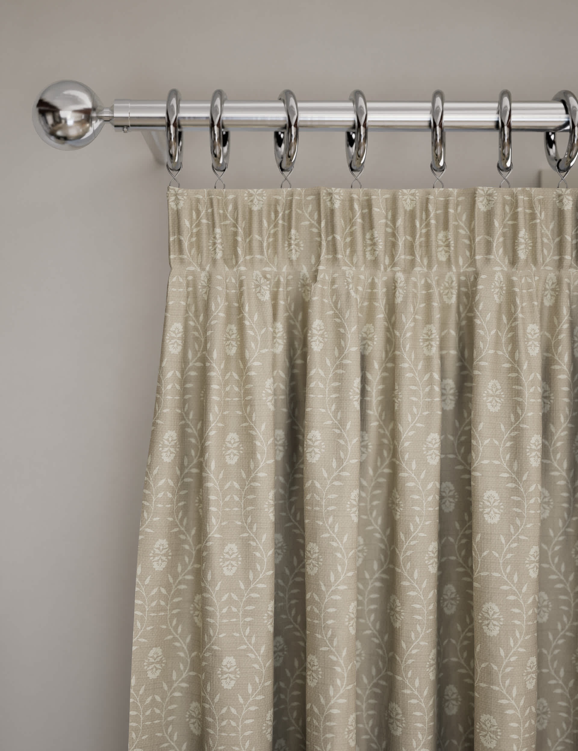 M&S Pure Cotton Leaf Pencil Pleat Curtains - WDR54 - Natural Mix, Natural Mix,Blue Mix