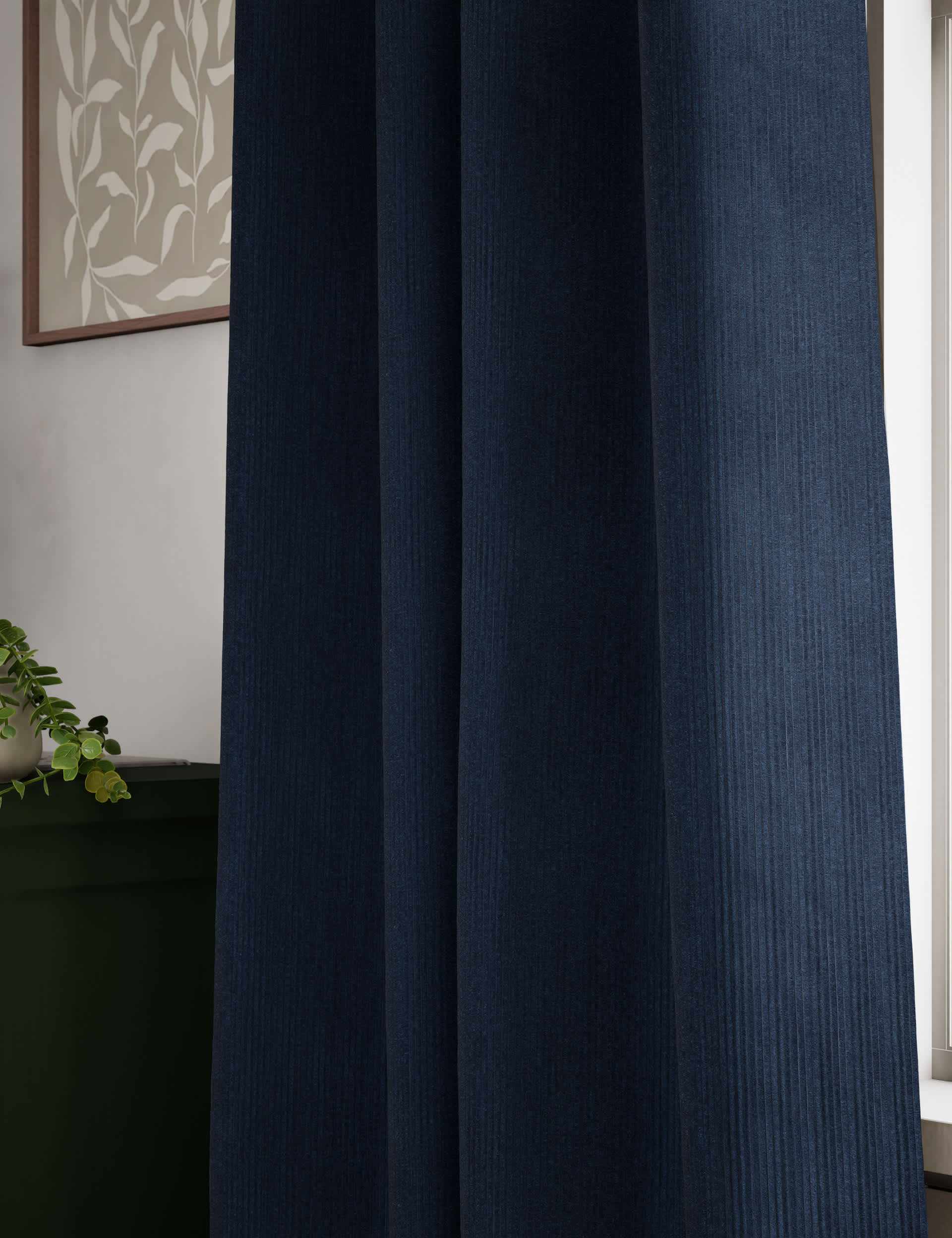 M&S Collection Velvet Ribbed Eyelet Blackout Curtains - NAR54 - Navy, Navy,Forest Green