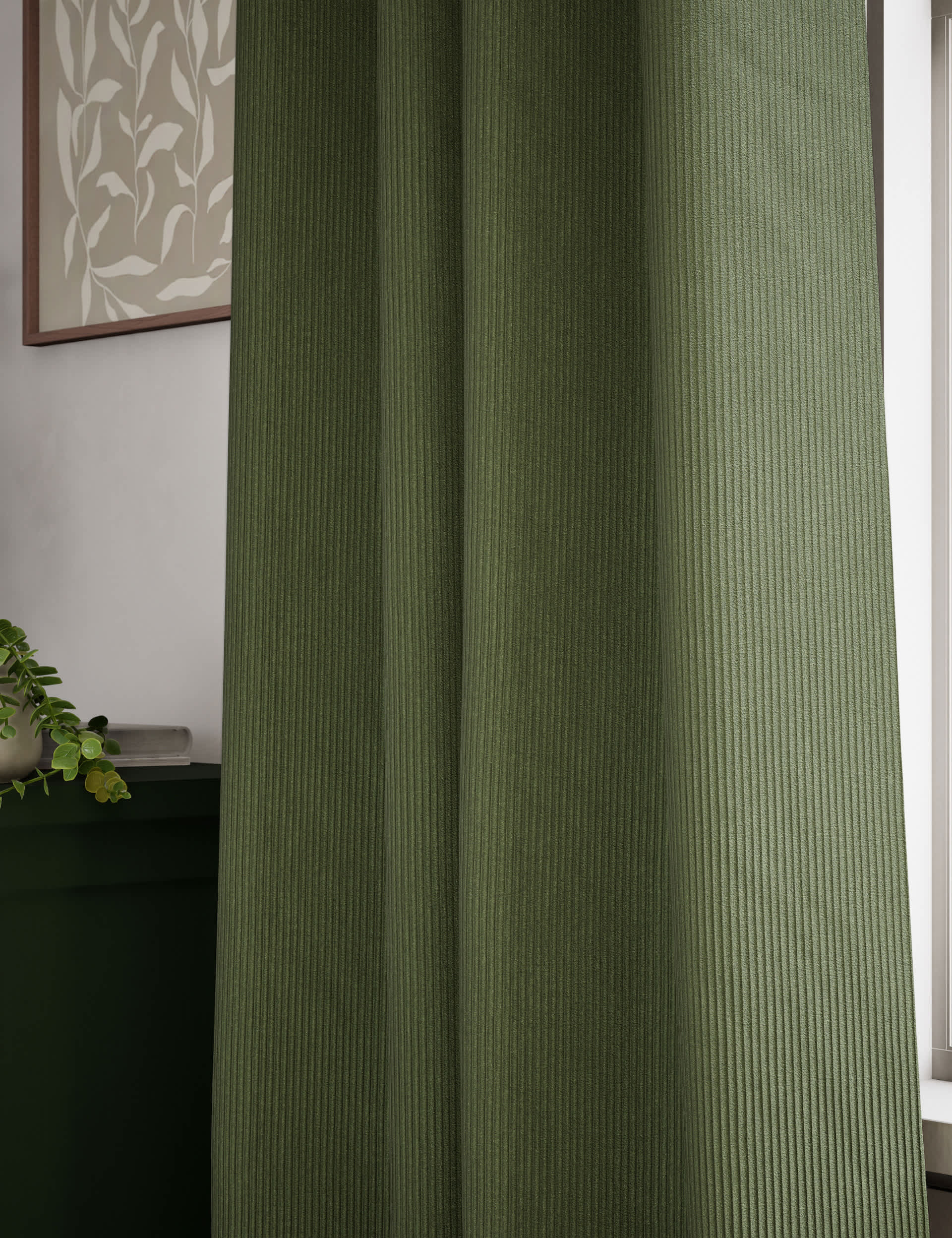 M&S Collection Velvet Ribbed Eyelet Blackout Curtains - EW90 - Forest Green, Champagne,Forest Green