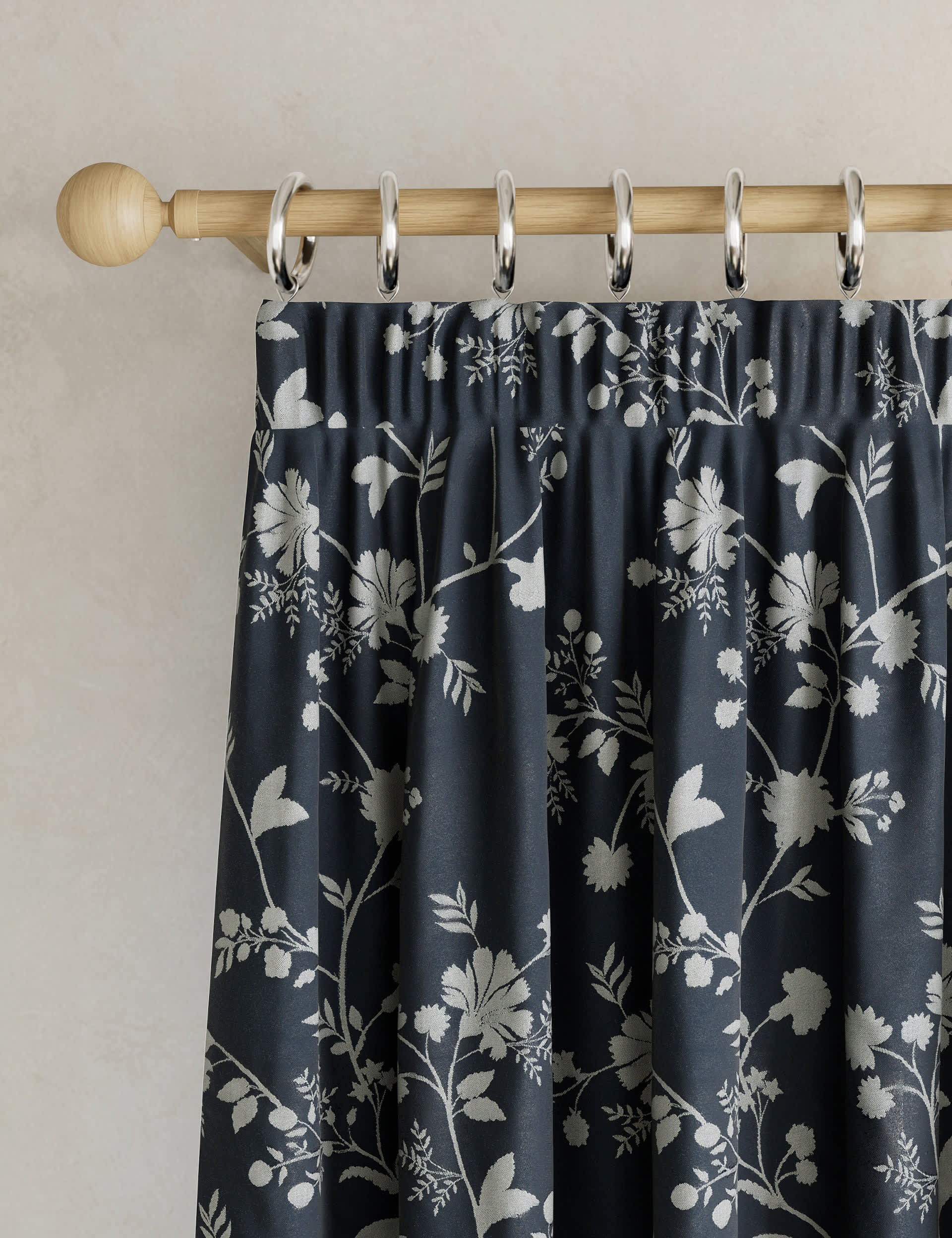 M&S Collection Cotton Rich Blossom Blackout Curtains - WDR90 - Navy Mix, Dusty Pink,Navy Mix