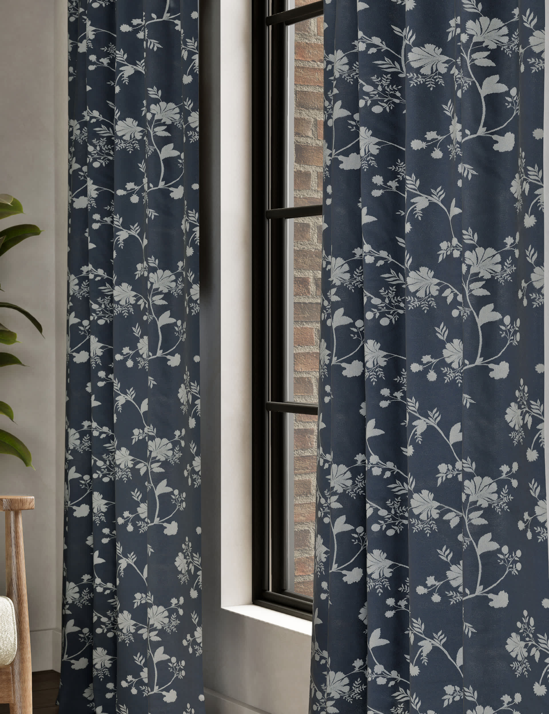 M&S Collection Cotton Rich Blossom Blackout Curtains - WDR54 - Navy Mix, Dusty Pink,Navy Mix