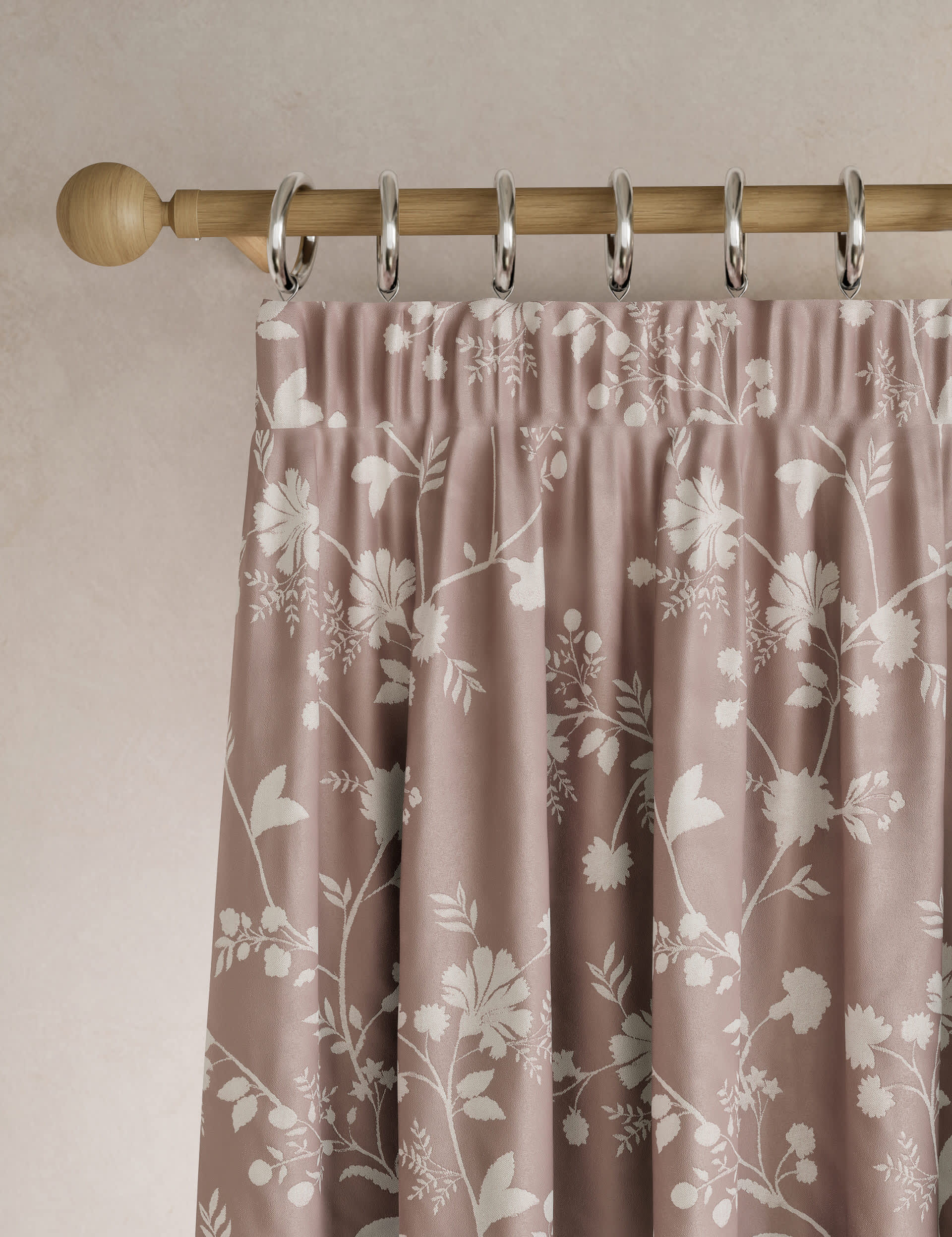 M&S Collection Cotton Rich Blossom Blackout Curtains - WDR72 - Dusty Pink, Dusty Pink