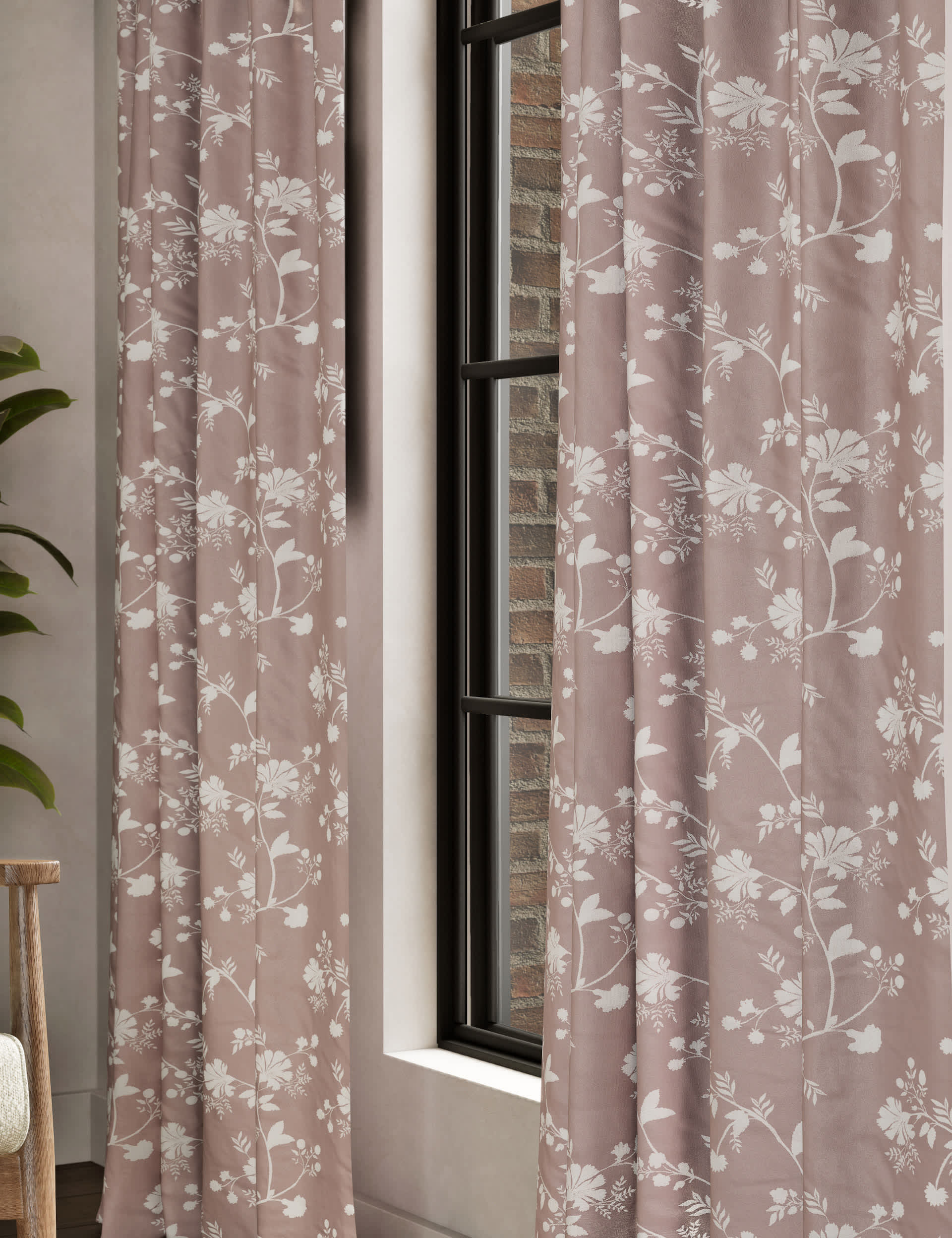 M&S Collection Cotton Rich Blossom Blackout Curtains - EW90 - Dusty Pink, Dusty Pink,Navy Mix